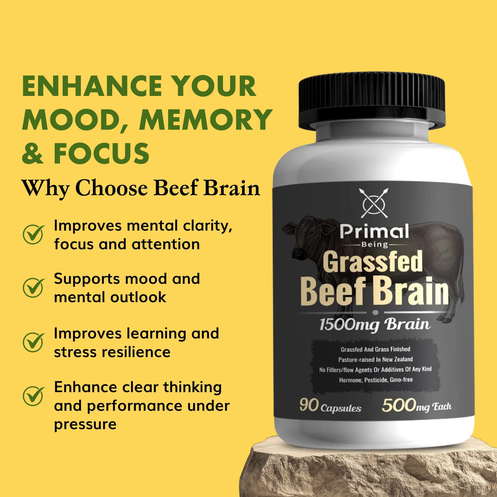Primal Being Grassfed Beef Brain, Supports Memory, Mood, Focus, Energy, Cognitive Health - 90 Capsules, 1500mg per Serving Primal BeingAu supplements