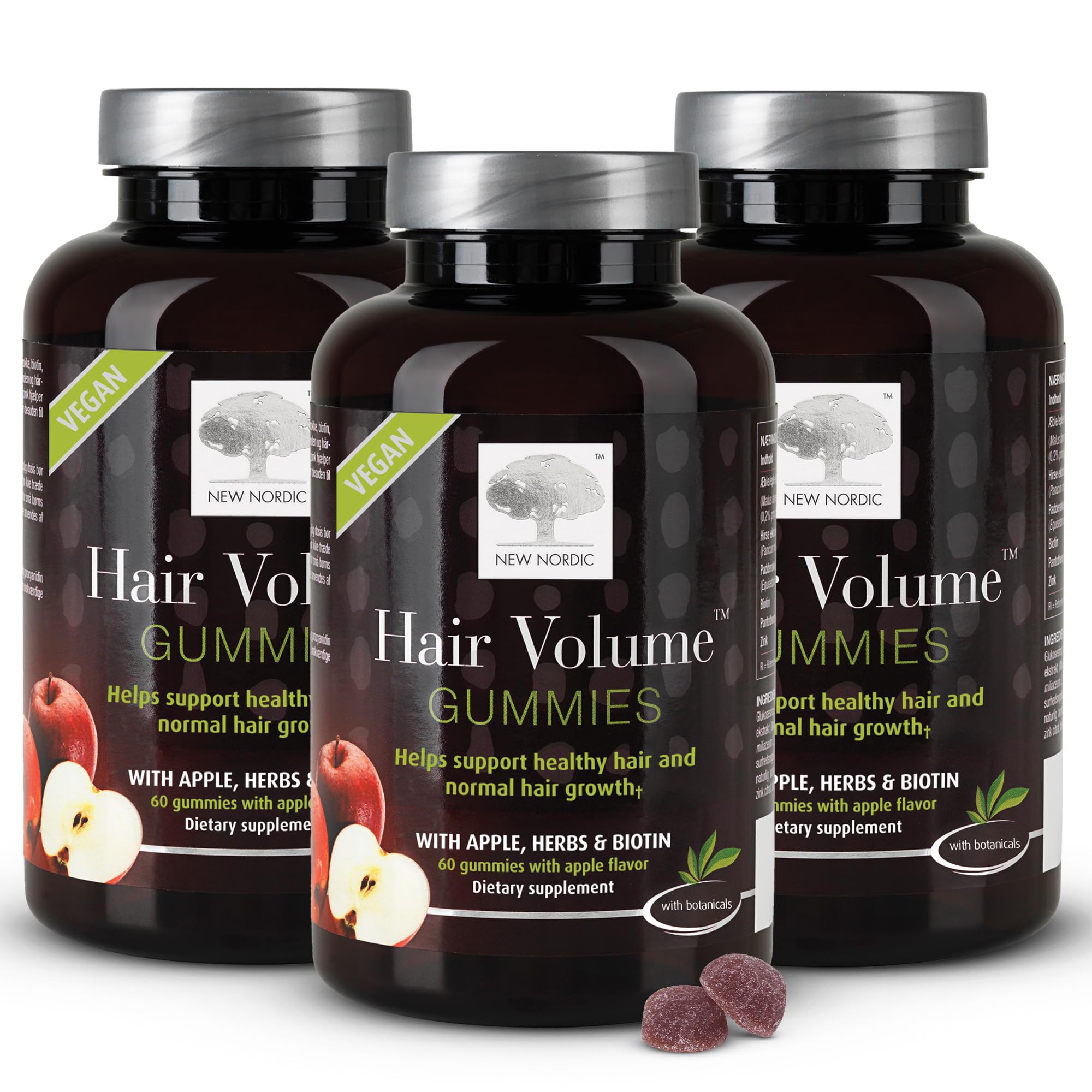 NEW NORDIC Hair Volume Gummies, 2500 mcg Biotin, Daily Hair Vitamins Supplement to Support Hair Skin & Nails, Vegan, 60 Count (Pack of 3) NEW NORDICAu supplements