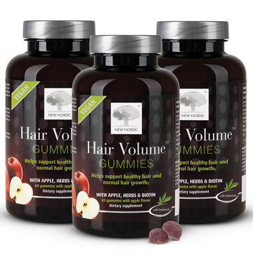 NEW NORDIC Hair Volume Gummies, 2500 mcg Biotin, Daily Hair Vitamins Supplement to Support Hair Skin & Nails, Vegan, 60 Count (Pack of 3) NEW NORDICAu supplements
