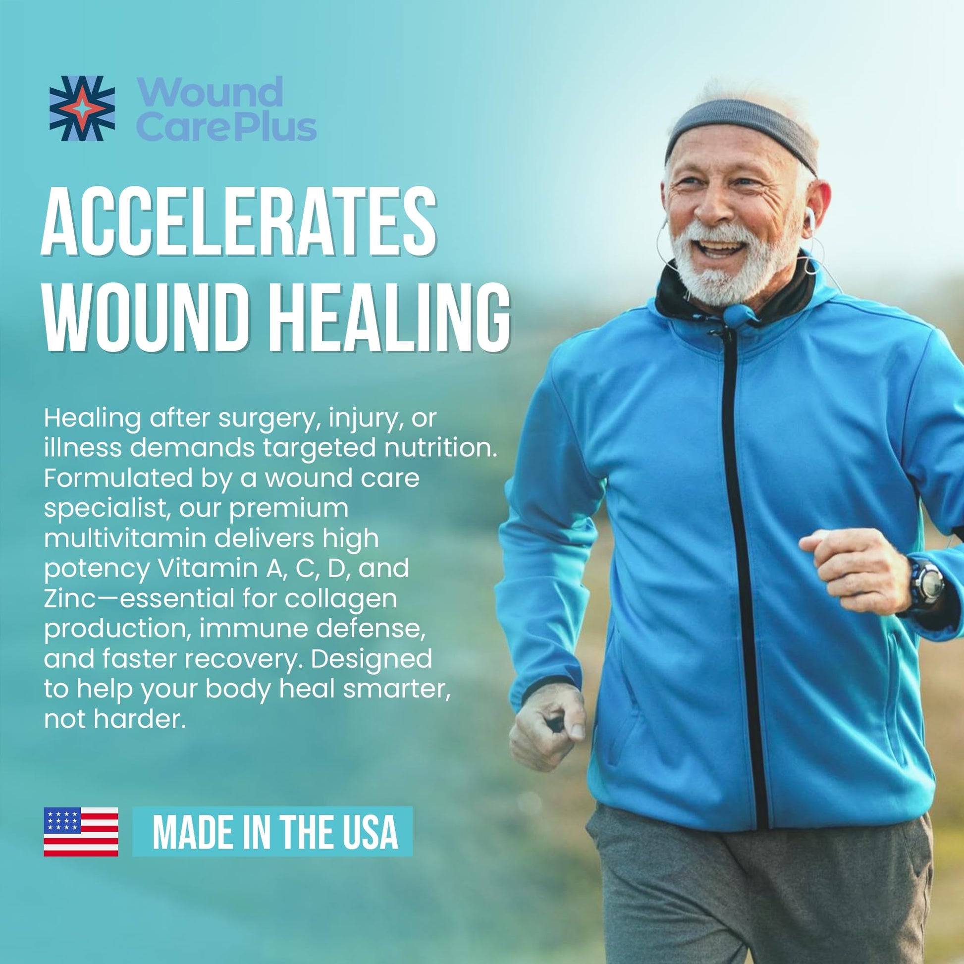 Wound Care Plus Men's Multivitamin – Comprehensive Vitamin & Mineral Blend with Vitamins A, B, C, D, E, Zinc – Supports Immune Health, Energy & Skin Wellness – 60 Capsules – Non-GMO, Gluten-Free WOUND CAREPLUSAu supplements