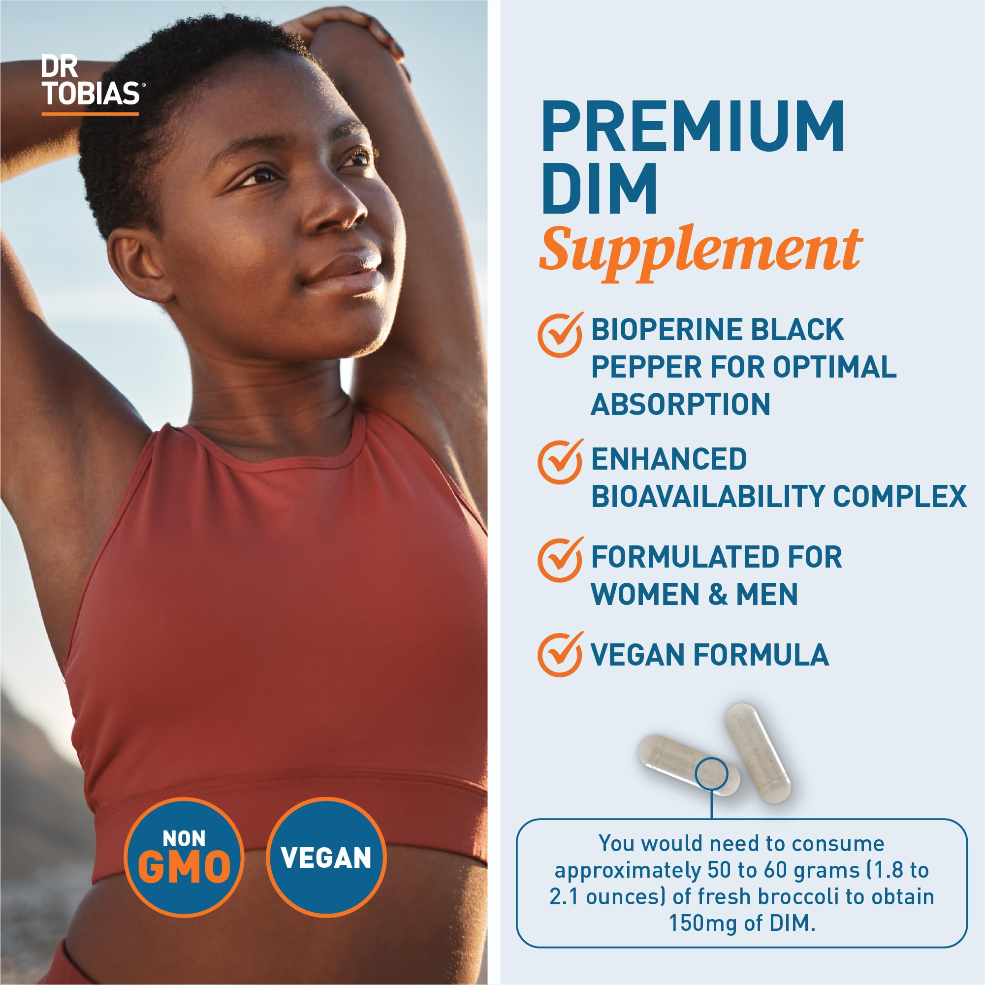 Dr. Tobias DIM Complex, Hormone Balance for Women & Men, DIM Supplement with BioPerine, Broccoli Extract & Calcium D-Glucarate Estrogen Detox Balance Complex, Non-GMO, Vegan, 60 Capsules Dr. TobiasAu supplements