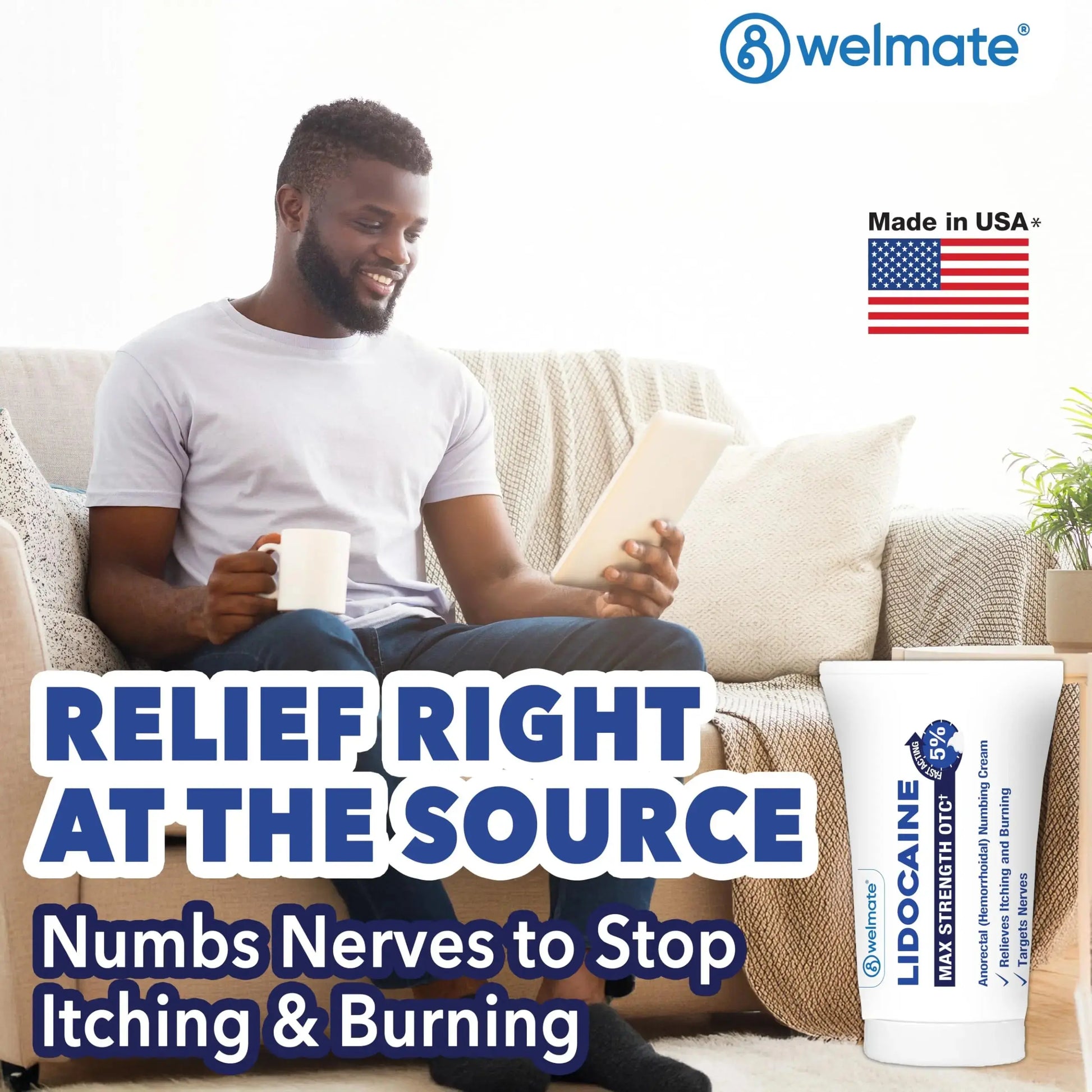 WELMATE 5% Lidocaine Cream for Hemorrhoids – Fast-Acting Lidocaine Numbing Cream & Topical Analgesic Cream for Anorectal Itch Relief, Unscented, Child Resistant Packaging 2 oz (60g) WELMATEAu supplements