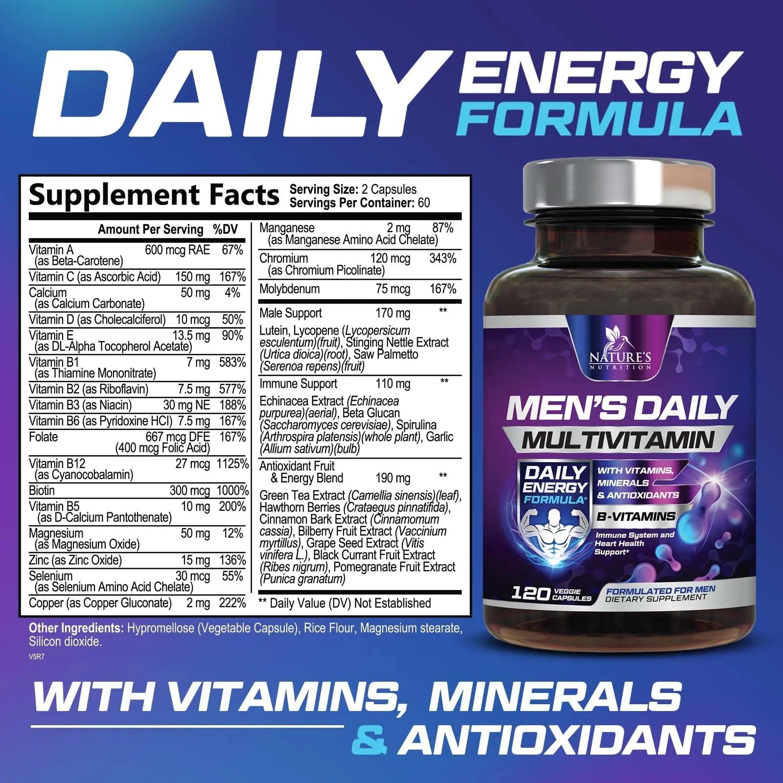 Multivitamin for Men - Advanced Supplement with Full-Spectrum Formula, Essential Vitamins A, C, D, E, & Zinc - High Potency B Vitamins Multi Nature's NutritionAu supplements