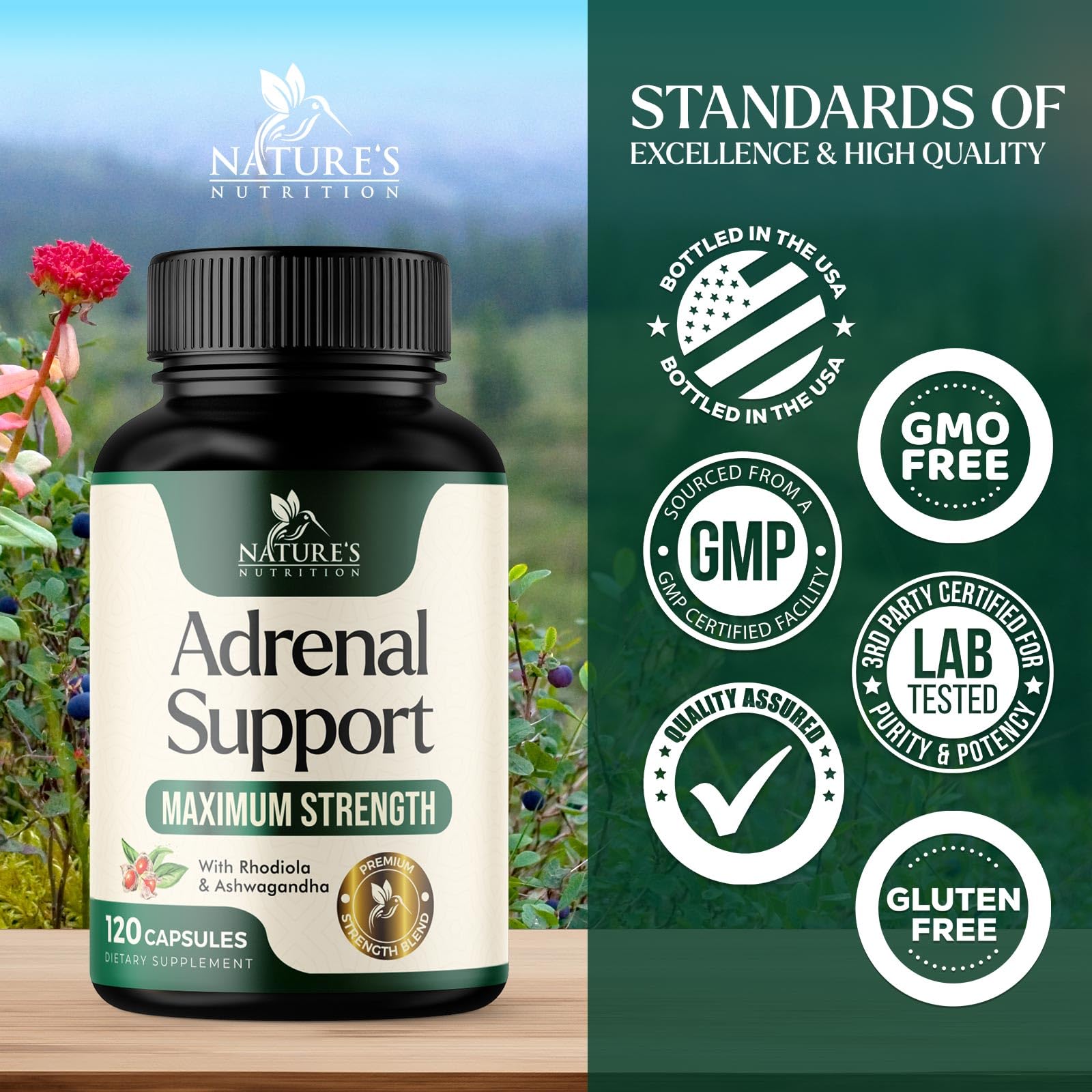 Nature's Nutrition Adrenal Support Supplements Cortex Complex, Best Energy Supplement, Supports Health & Energy Levels, Daily Ashwagandha for Women & Men, Supports Immune System, 120 Capsules Nature's NutritionAu supplements