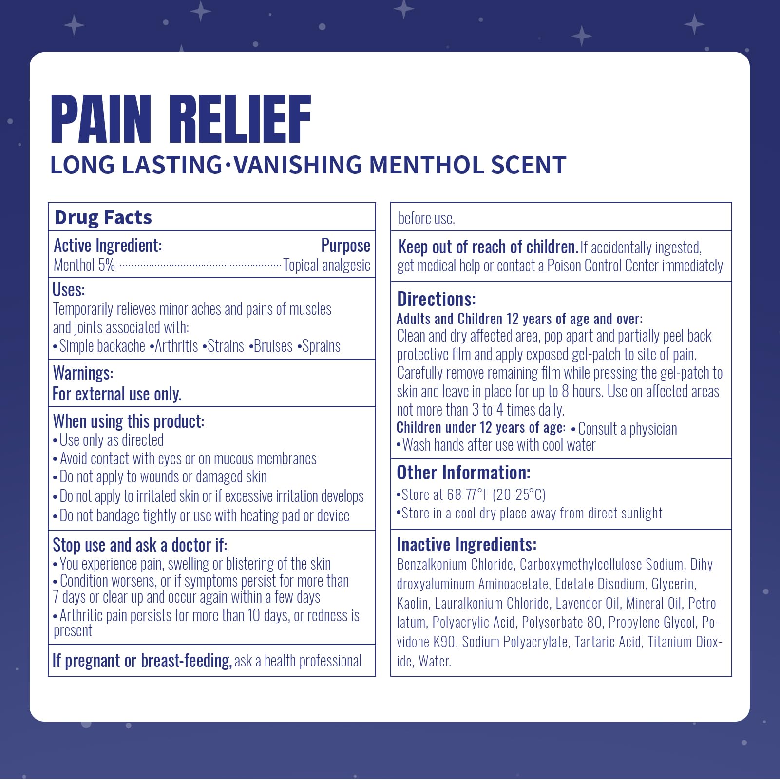ZEEY 5% Menthol Overnight Pain Relief Patches, French Lavender Oil Pain Patch for Back, Knee, Neck, Shoulders, Joints, Muscle Soreness, Fast Acting, Topical Analgesic, Gel Patch, 3.94" x 2.76", 5Ct ZEEYAu supplements