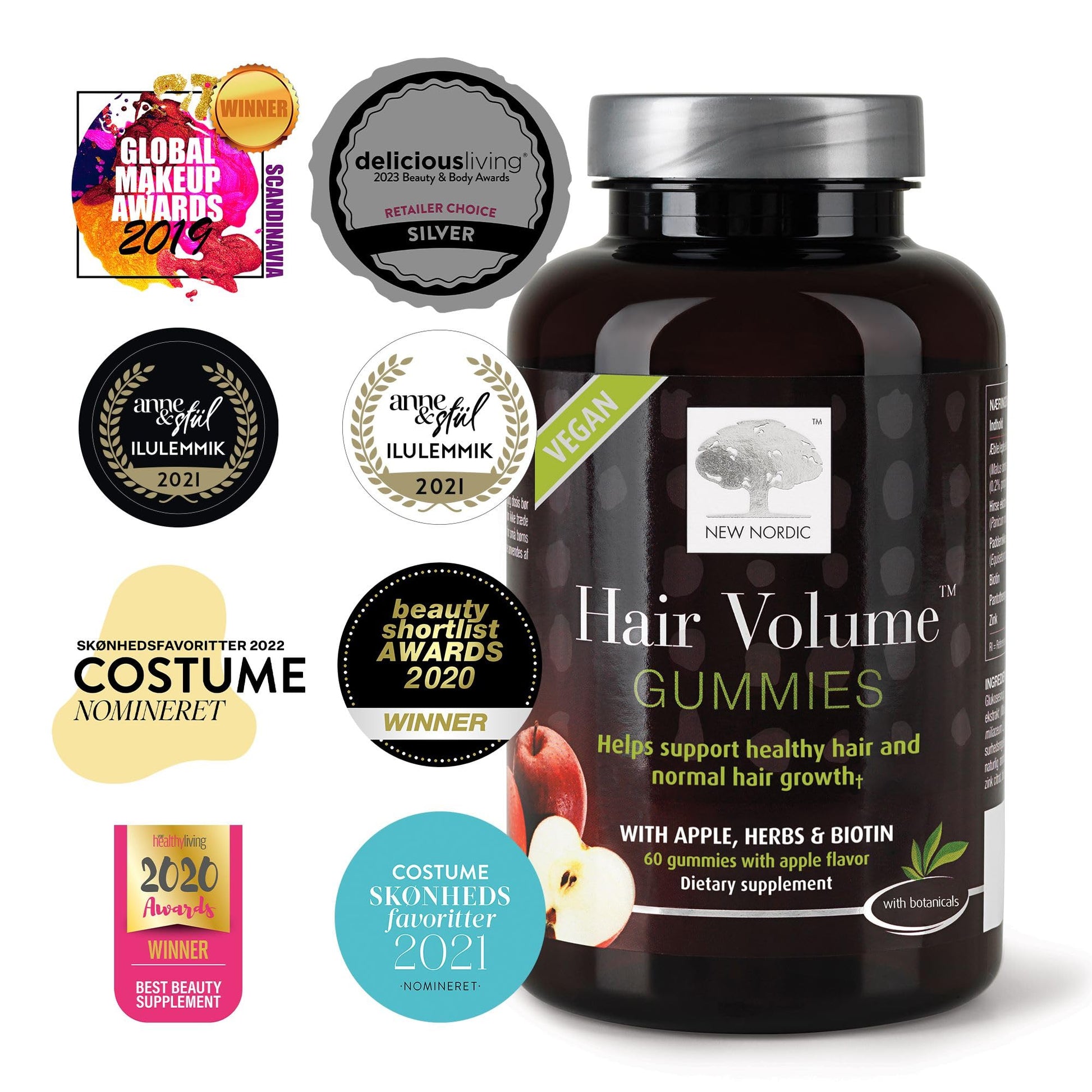 NEW NORDIC Hair Volume Gummies, 2500 mcg Biotin, Daily Hair Vitamins Supplement to Support Hair Skin & Nails, Vegan, 60 Count (Pack of 3) NEW NORDICAu supplements