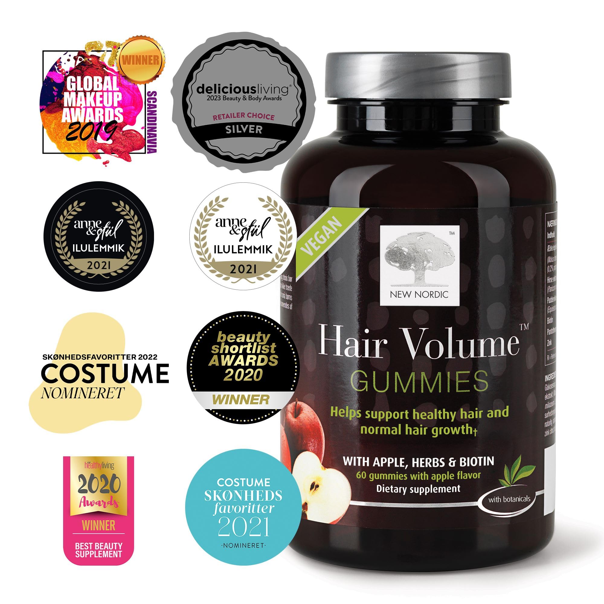 NEW NORDIC Hair Volume Gummies, 2500 mcg Biotin, Daily Hair Vitamins Supplement to Support Hair Skin & Nails, Vegan, 60 Count (Pack of 3) NEW NORDICAu supplements