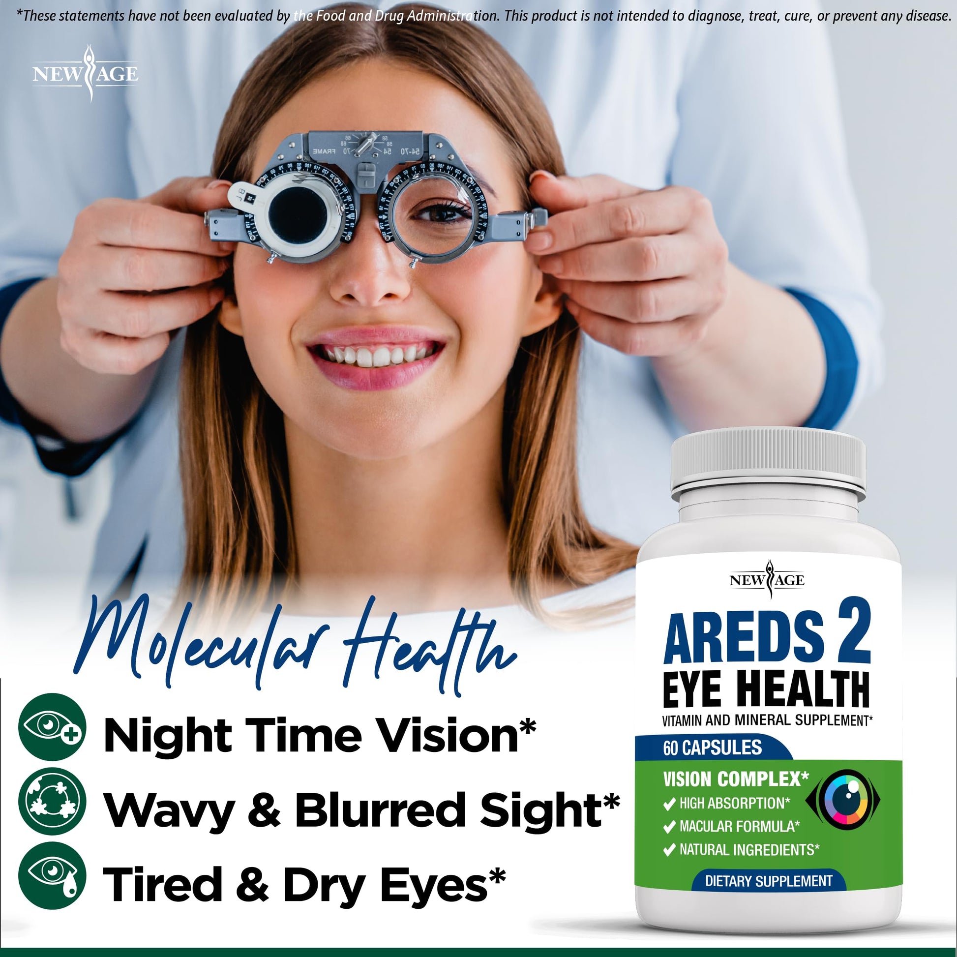 NEW AGE AREDS 2 Eye Vitamins - Lutein, Zeaxanthin, Bilberry, Astaxanthin Mineral Vision Supplement - 180 Count NEW AGEAu supplements