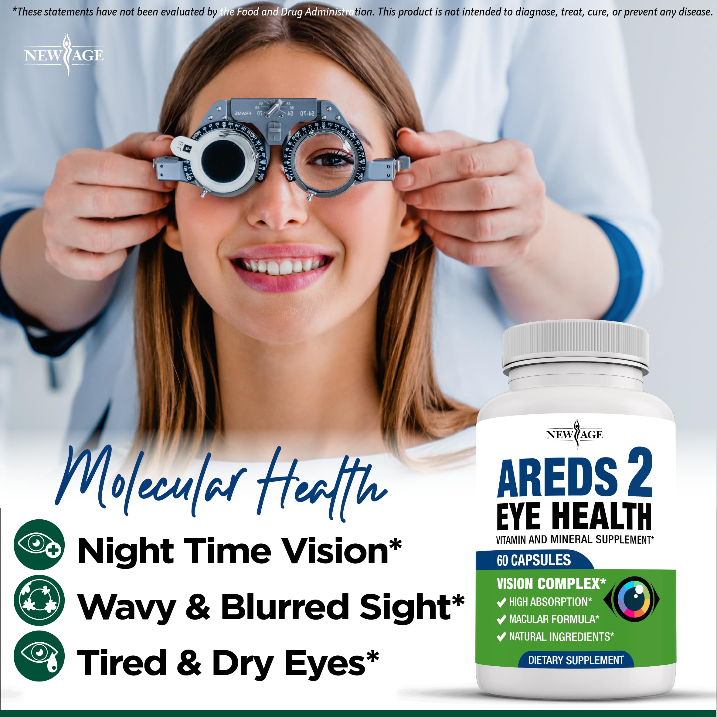 NEW AGE AREDS 2 Eye Vitamins - Lutein, Zeaxanthin, Bilberry, Astaxanthin Mineral Vision Supplement - 180 Count NEW AGEAu supplements