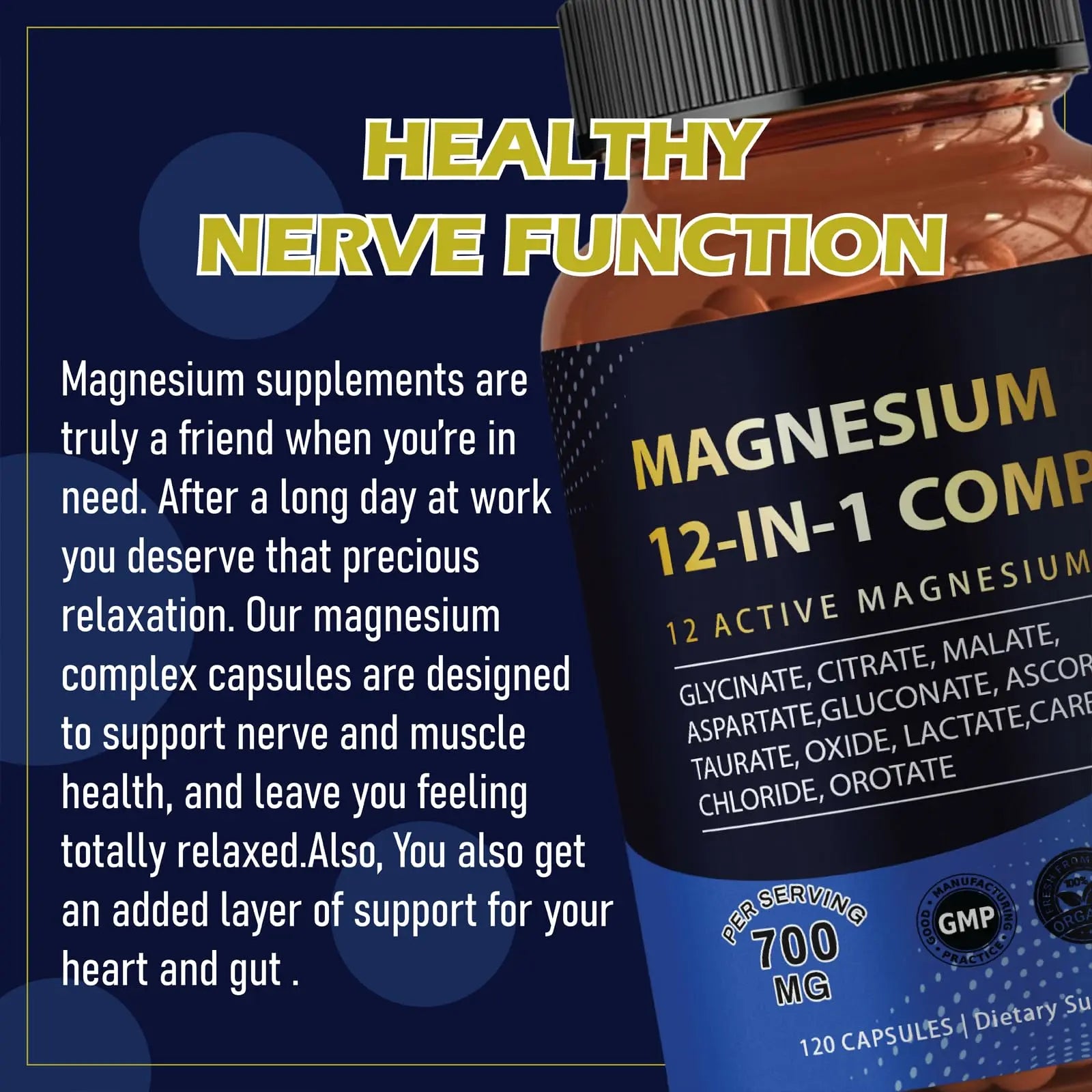 Puravita Magnesium Complex 700mg 12 in 1 Magnesium Supplement with Glycinate, Citrate, Malate & More | Easy Absorption, Energy Support, Vegan & Non-GMO | 120 Capsules (1pc) YPRYPRnz supplements
