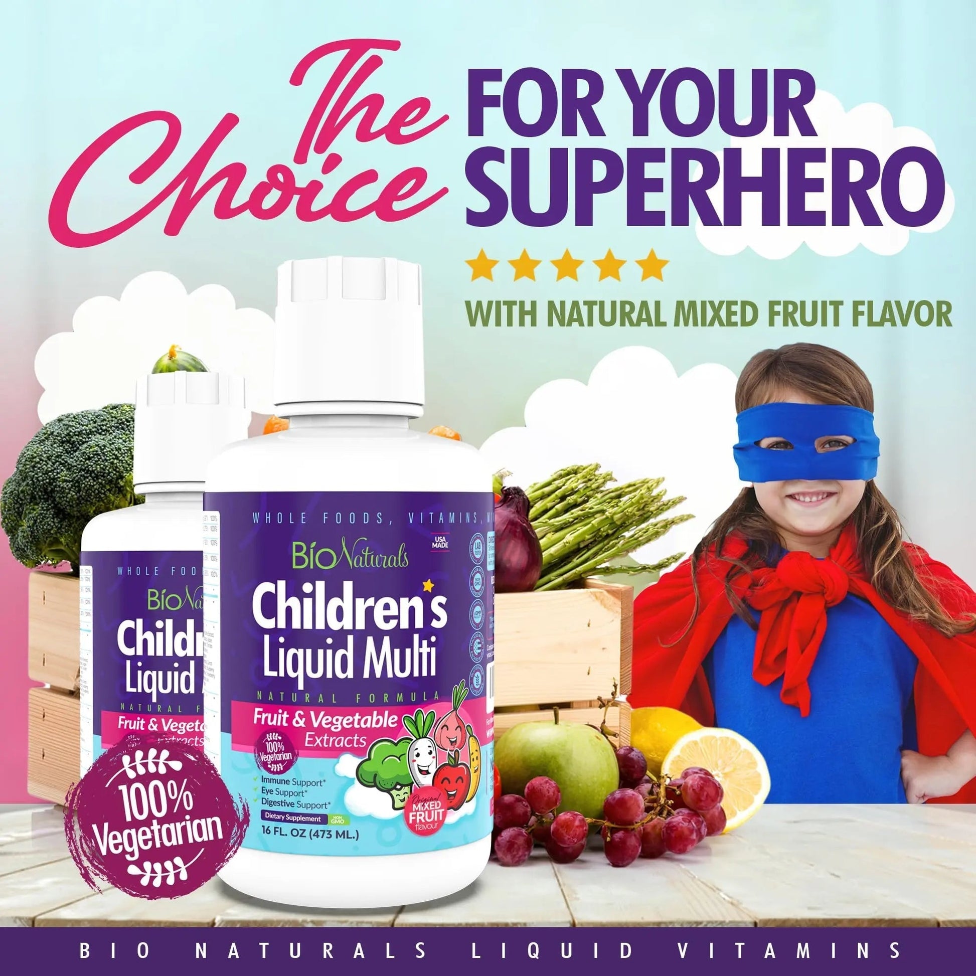 Bio Naturals Children's Liquid Multivitamin & Immune Booster - Natural Supplement for Kids & Toddlers with Vitamins A B C D3 E, Fiber Bio NaturalsAu supplements