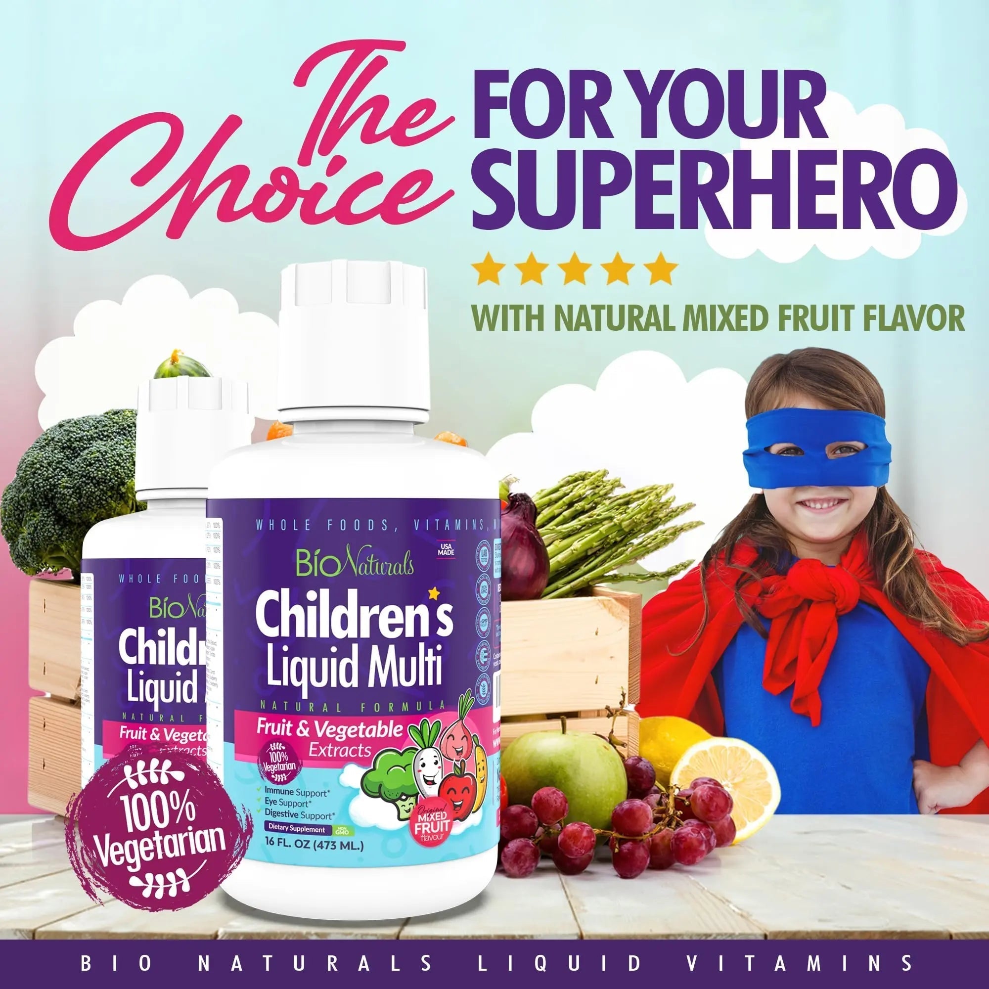 Bio Naturals Children's Liquid Multivitamin & Immune Booster - Natural Supplement for Kids & Toddlers with Vitamins A B C D3 E, Fiber Bio NaturalsAu supplements