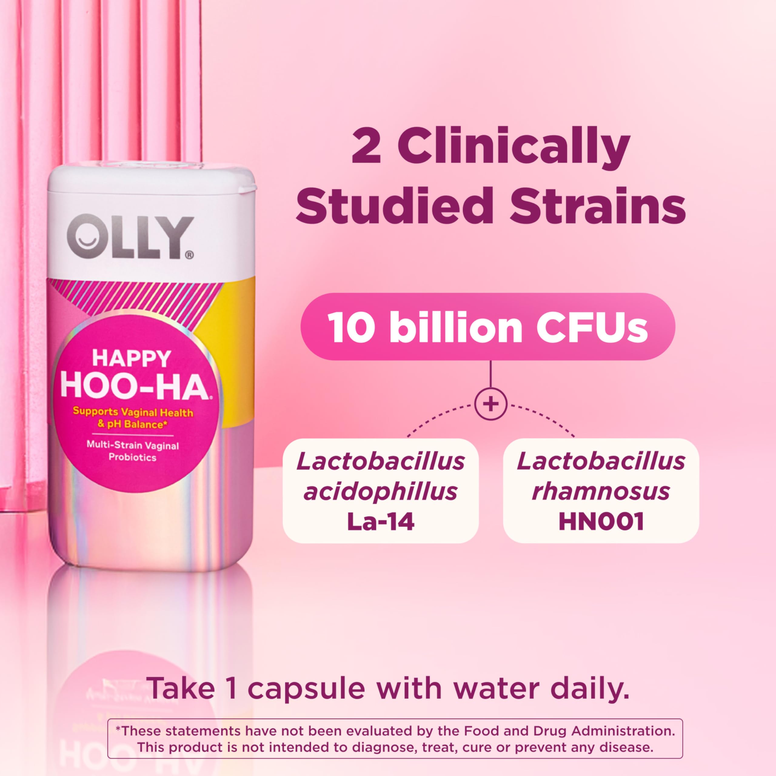 OLLY Happy Hoo-Ha Capsules, Probiotic for Women, Vaginal Health and pH Balance, 10 Billion CFU, Gluten Free - 25 Count OLLYAu supplements