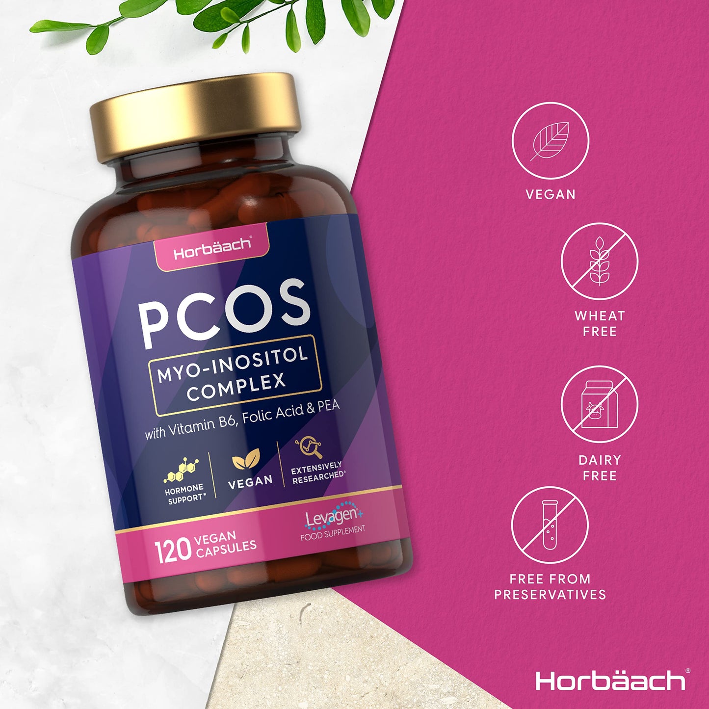 Inositol Supplement for PCOS | 120 Vegan Capsules | Myo-Inositol Complex with Folic Acid HorbäachUS supplements