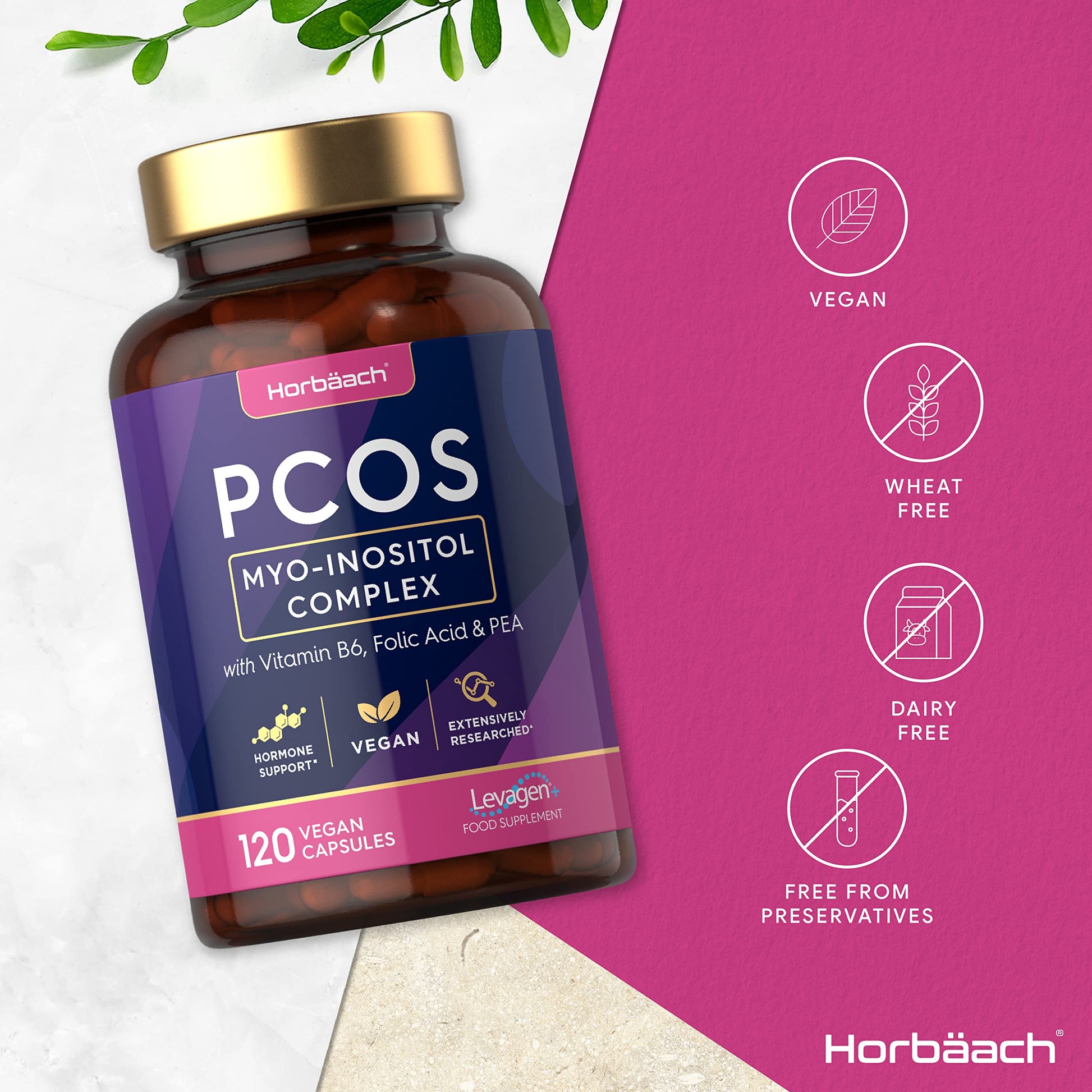 Inositol Supplement for PCOS | 120 Vegan Capsules | Myo-Inositol Complex with Folic Acid HorbäachUS supplements