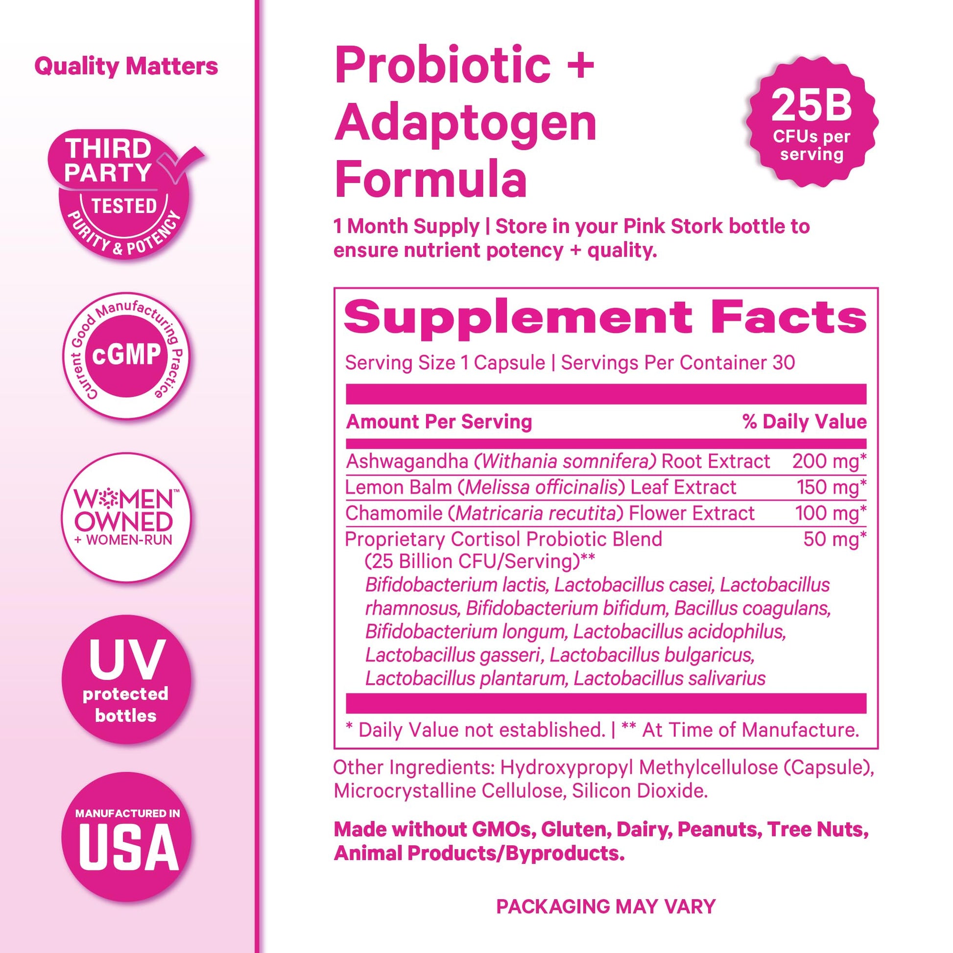 Pink Stork Cortisol Probiotic for Women – Mood and Adrenal Support Supplement – Ashwagandha, Lemon Balm, Chamomile, 25 Billion CFU – Gut Health, Energy, Focus – Lower Cortisol – 30 Capsules Pink StorkAu supplements