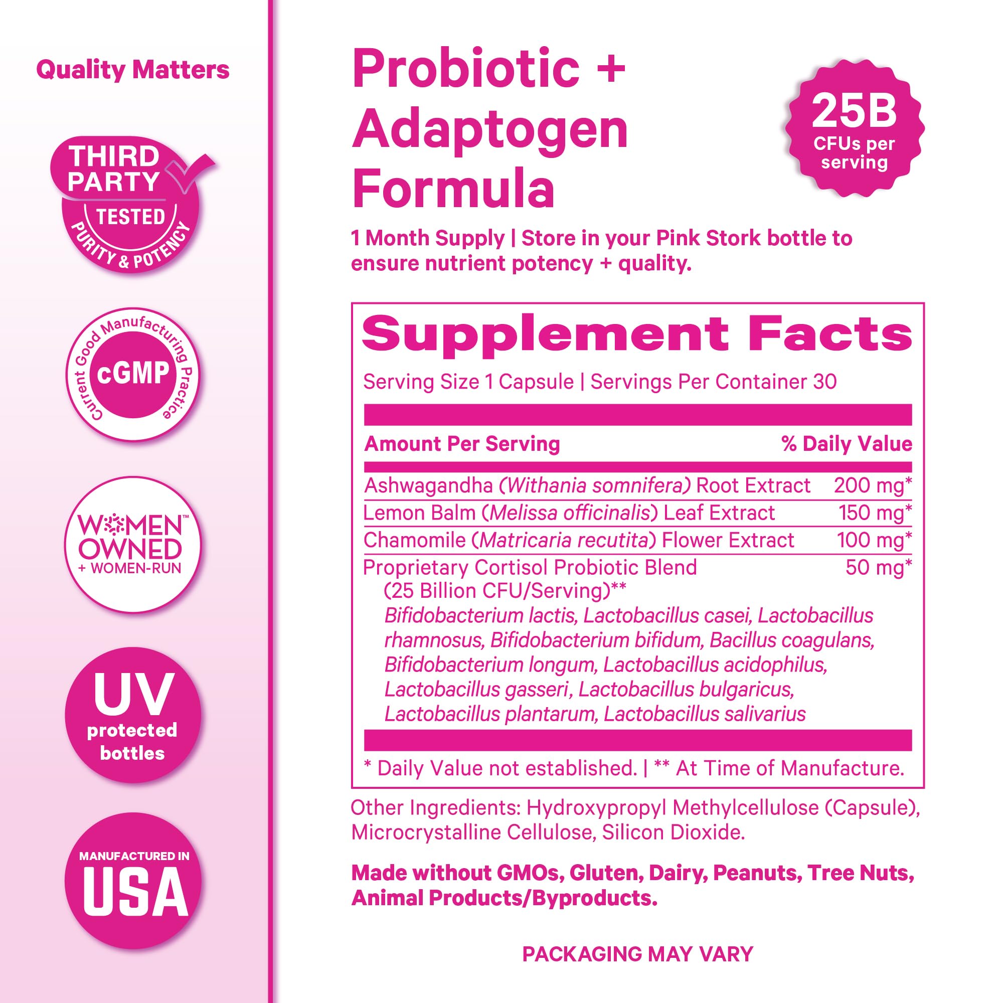 Pink Stork Cortisol Probiotic for Women – Mood and Adrenal Support Supplement – Ashwagandha, Lemon Balm, Chamomile, 25 Billion CFU – Gut Health, Energy, Focus – Lower Cortisol – 30 Capsules Pink StorkAu supplements