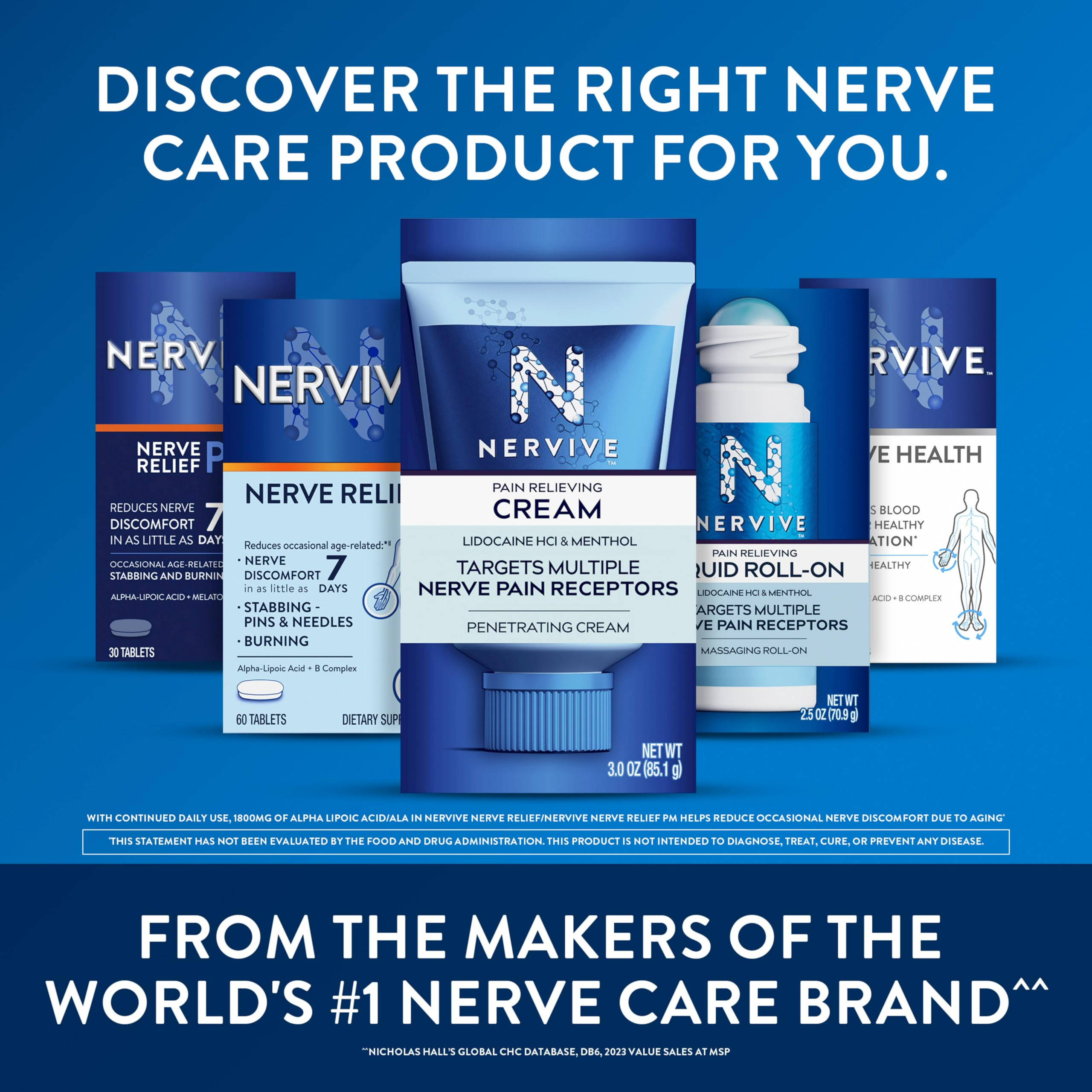Nervive Pain Relieving Cream, Max Strength Non-Greasy Topical Pain Reliever with Lidocaine and Menthol for Toes, Feet, Fingers, Hands, Legs & Arms, 3.0oz NerviveAu supplements