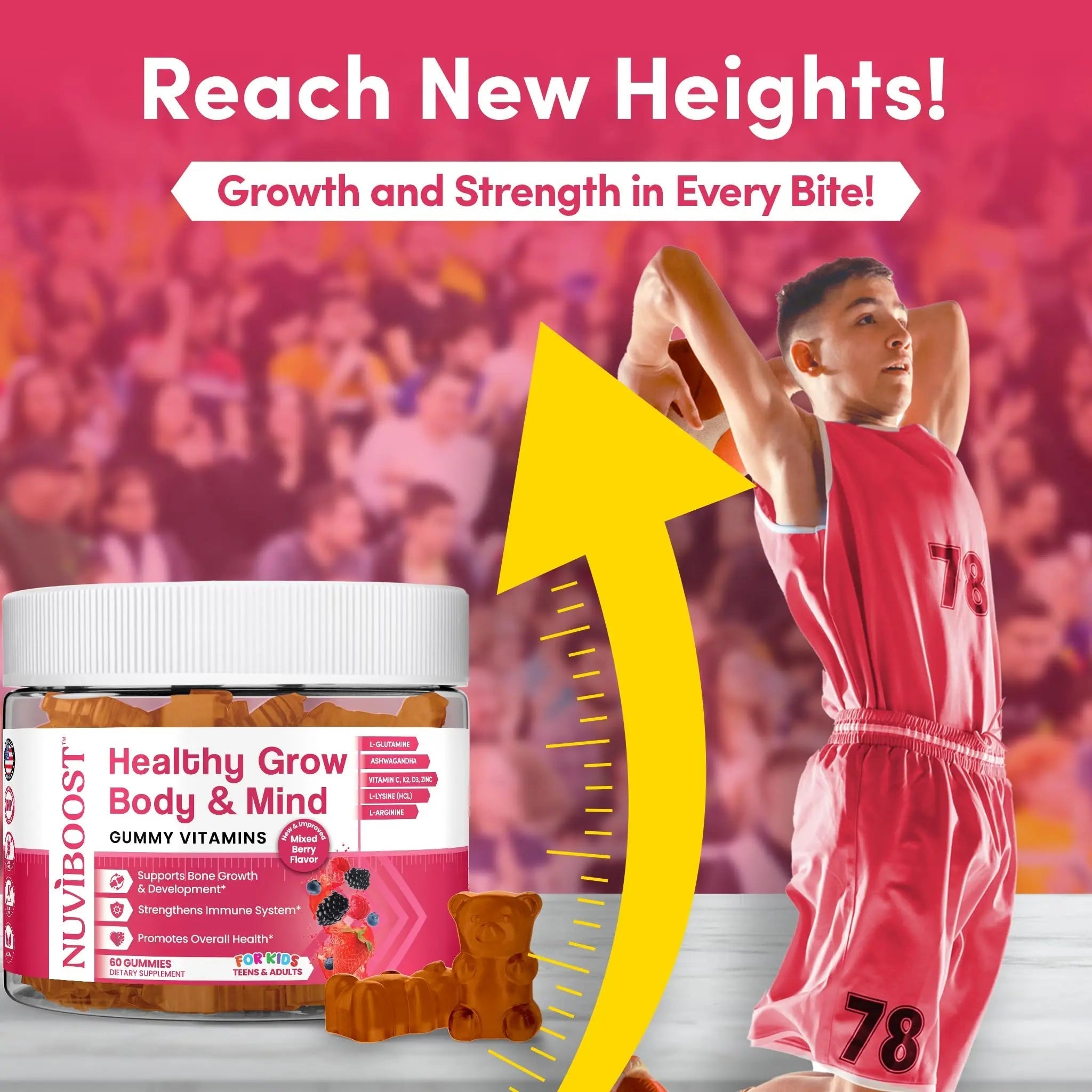 NUVIBOOST Healthy Grow Height Growth Gummies Rich in Calcium, Vitamins C, D3, K2, L-Arginine, Ashwagandha, and Others NUVIBOOSTAu supplements