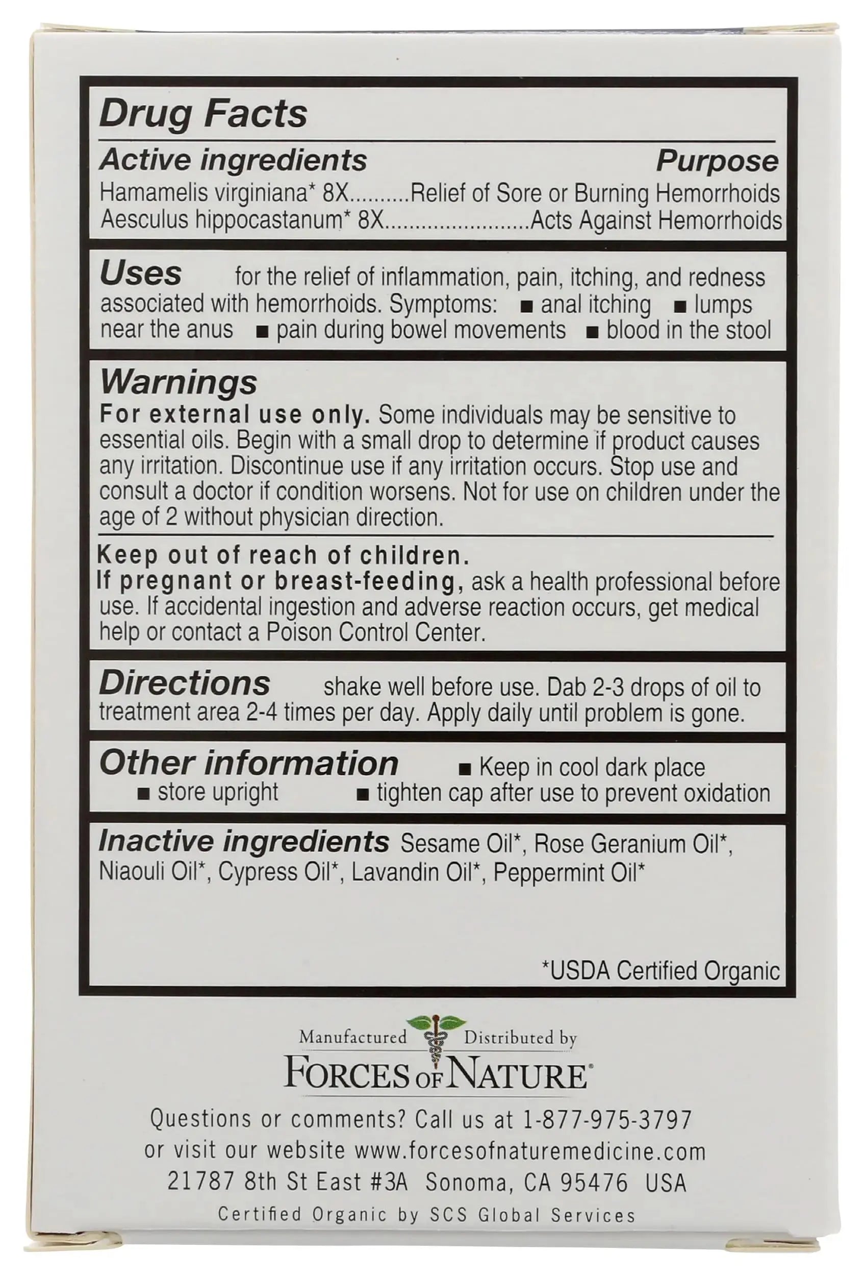Forces of Nature Hemorrhoid Control Extra Strength, Organic Homeopathic Medicine with Witch Hazel, Horse Chestnut, and Soothing Essential Oils for Itching, Swelling & Discomfort, 5ml (0.17 fl oz) Forces of NatureAu supplements