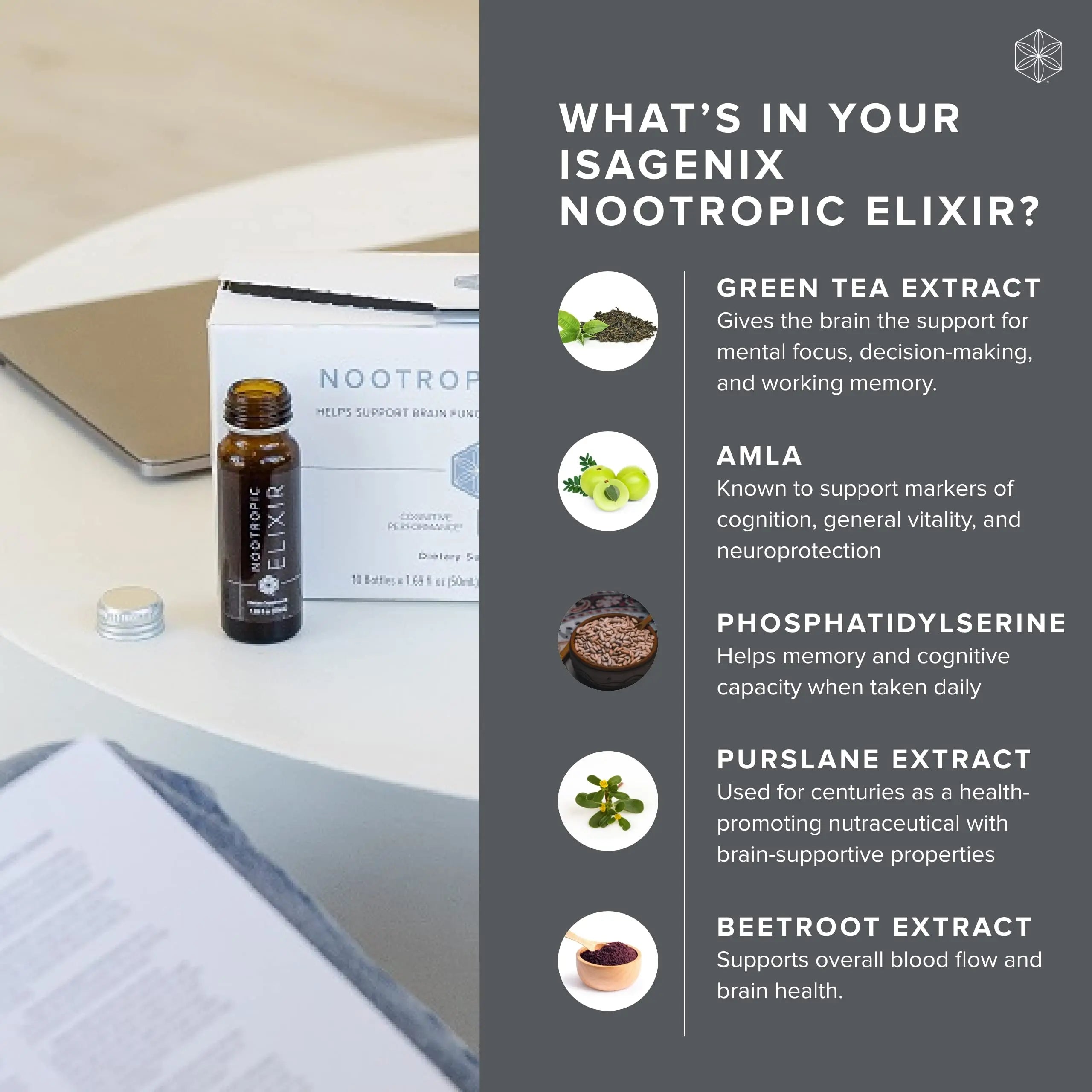 Isagenix Nootropic Elixir- Brain Health & Focus Supplement - Liquid Supplement with Green Tea Extract to Support a Healthy Mindset - 1.69 Oz Bottles (10 Count) Isagenixnz supplements