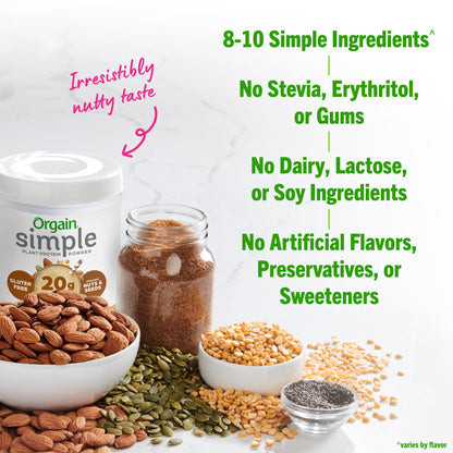 Orgain Organic Simple Vegan Protein Powder, Peanut Butter - 20g Plant Based Protein OrgainUS supplements