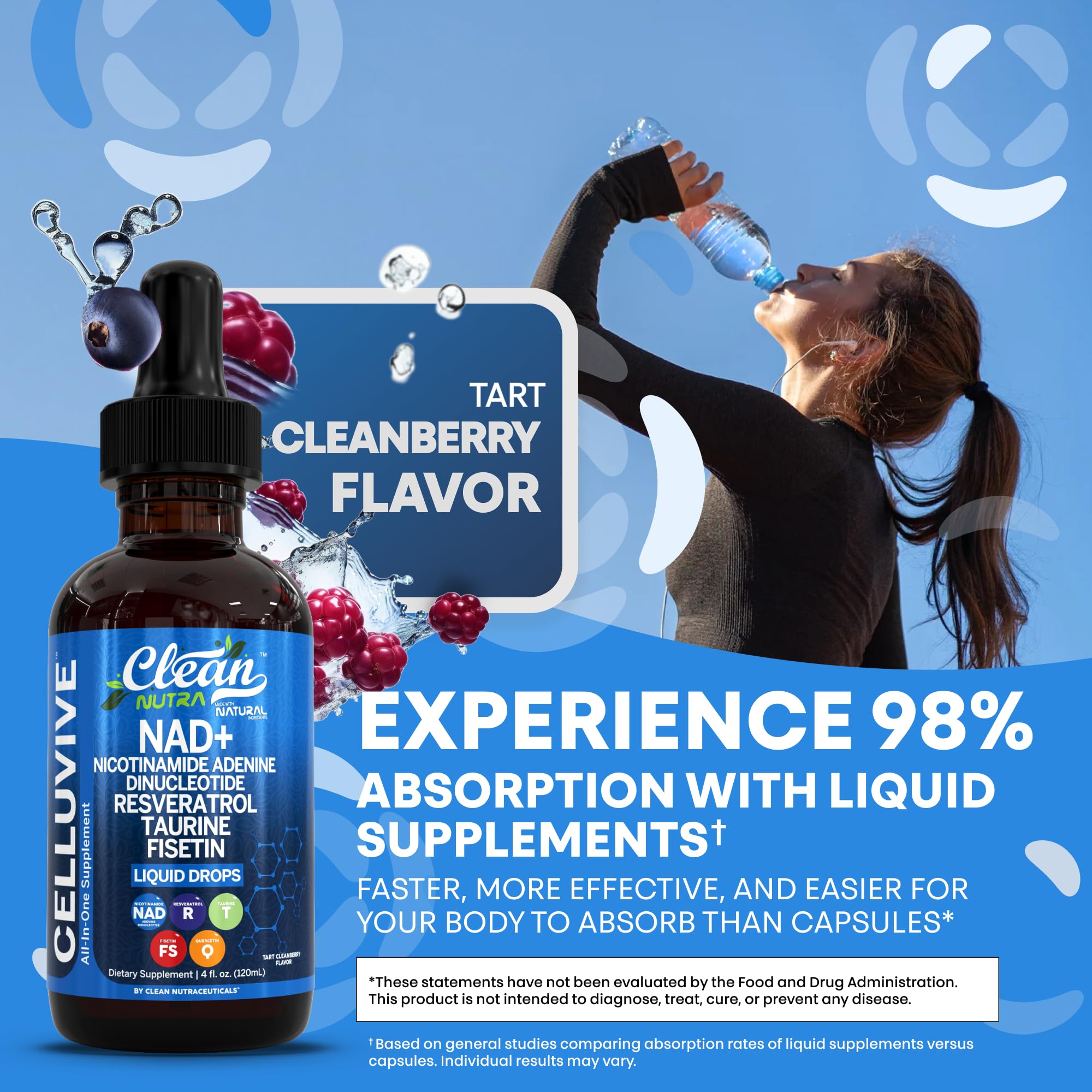 Clean Nutra NAD Liquid Supplement Drops Resveratrol Polyphenols Liposomal Taurine Fisetin Grape Seed Extract Japanese Knotweed Fo Ti Anti Aging NAD+ Nicotinamide Adenine Dinucleotide for Women & Men Clean NutraceuticalsAu supplements