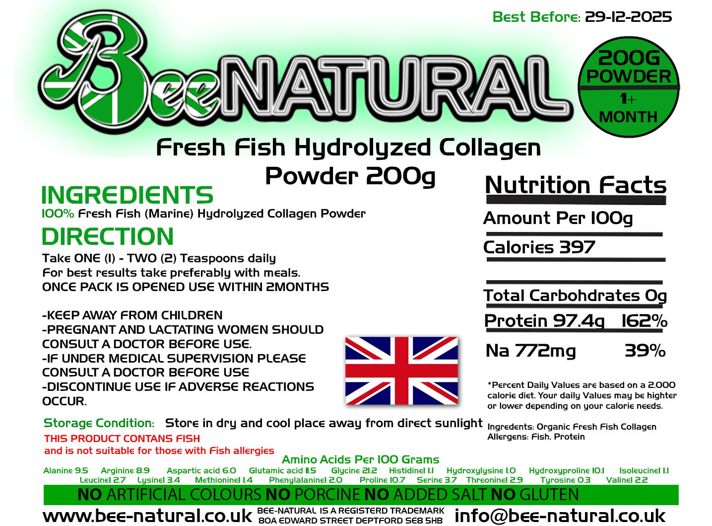 Bee-natural Hydrolyzed Marine Collagen Powder 200g Bee-naturalUS supplements