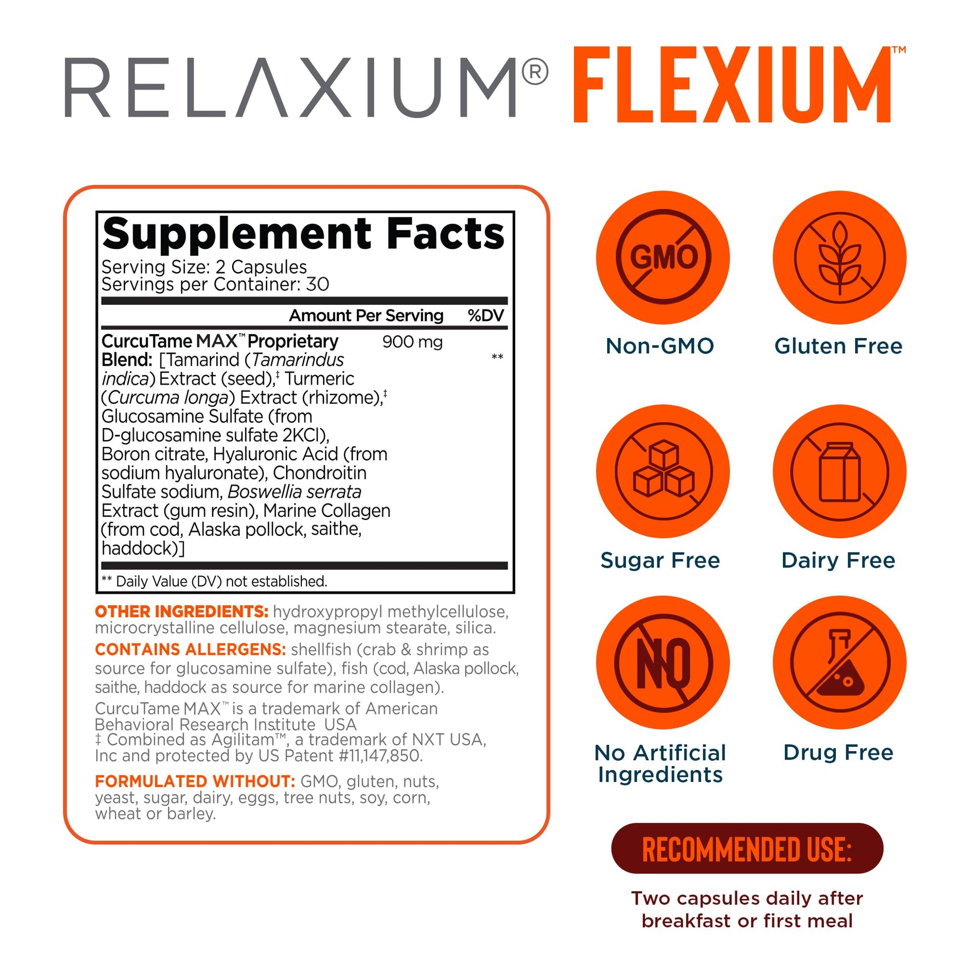 Relaxium Flexium Joint Support Supplement, Drug-Free, with CurcuTame Blend, Turmeric Supplement Formulated to Support Comfort and Mobility, 60 Capsules RelaxiumAu supplements