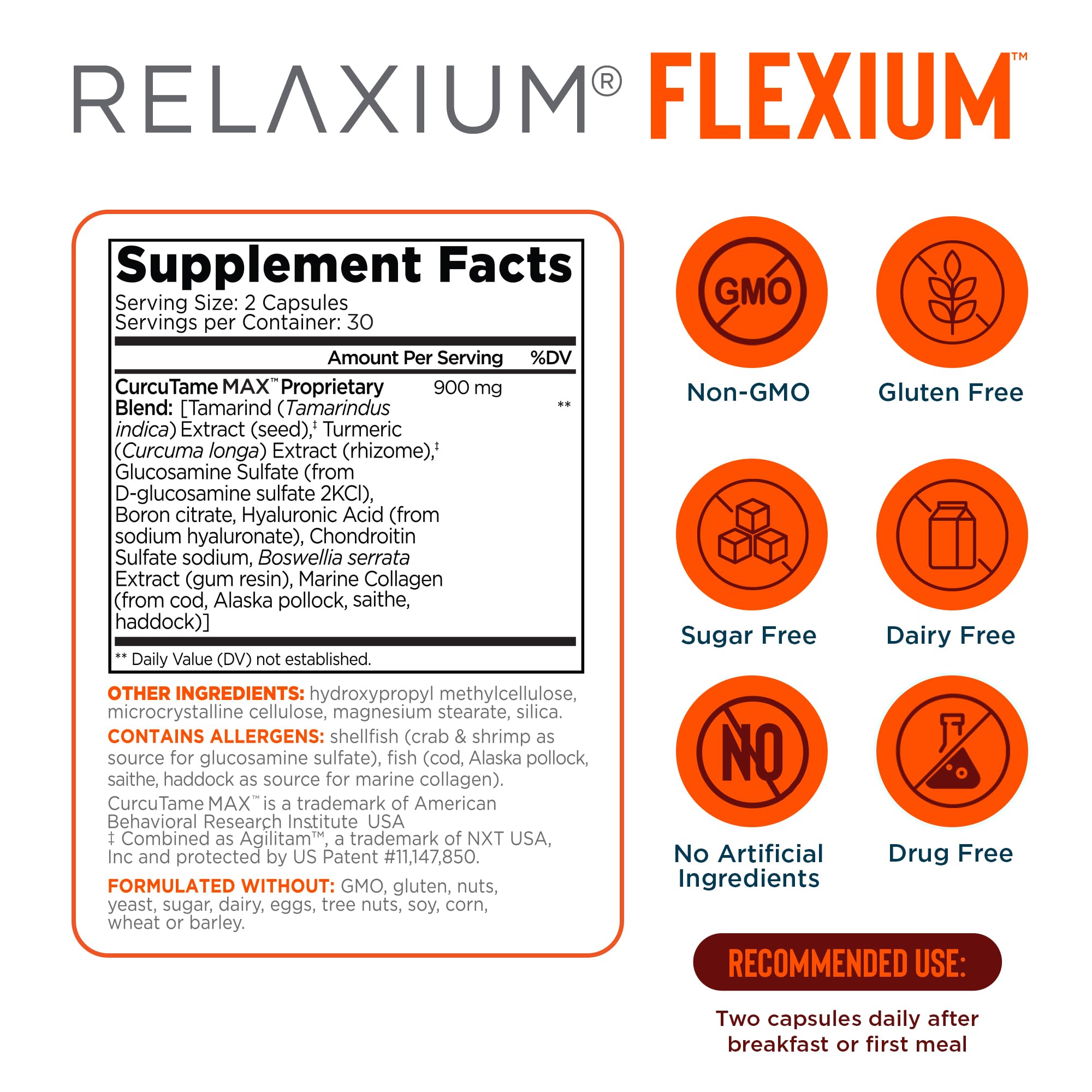 Relaxium Flexium Joint Support Supplement, Drug-Free, with CurcuTame Blend, Turmeric Supplement Formulated to Support Comfort and Mobility, 60 Capsules RelaxiumAu supplements