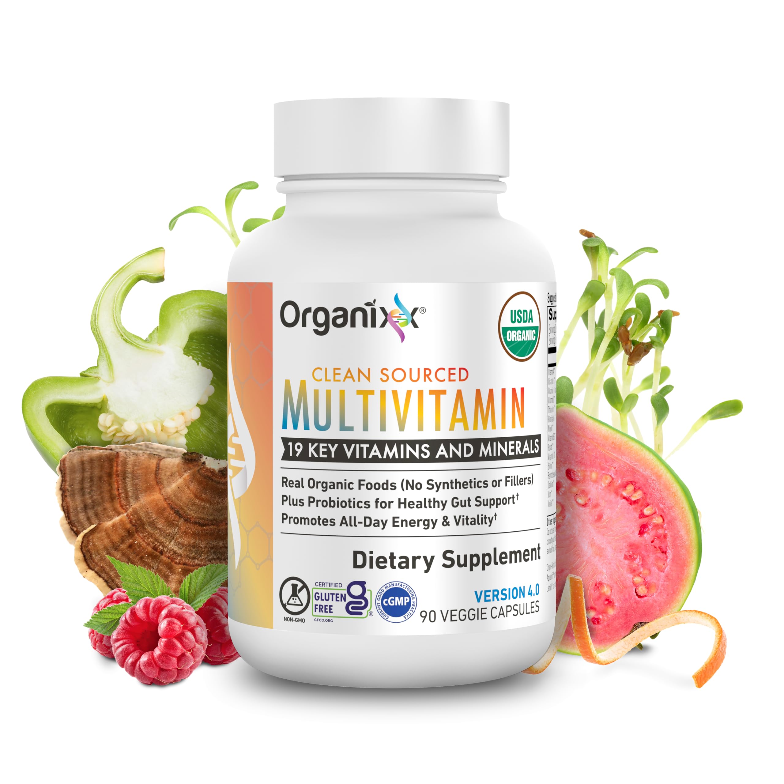 Organixx Clean Sourced Multivitamin for Women & Men, w/Vitamin C, D3, Vitamin B Complex, Probiotics, Organic Fruits & Vegetables, Supports Digestive Gut Health, Immune Support, 90 Vegan Gel Capsules OrganixxAu supplements