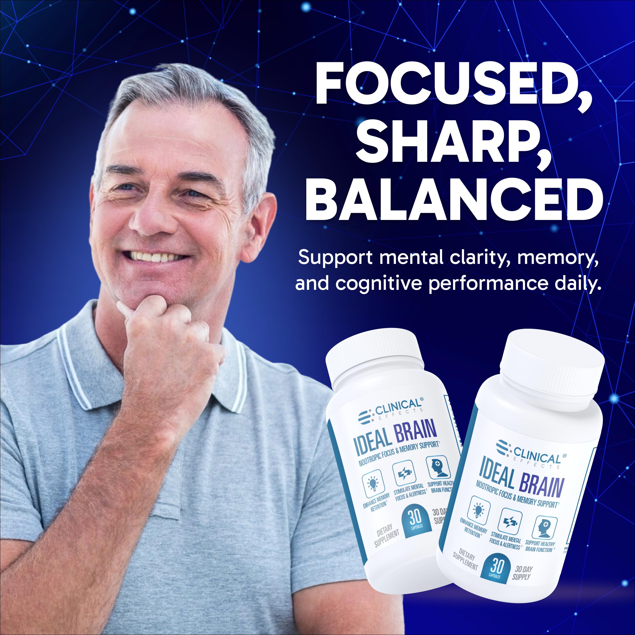 Clinical Effects Ideal Brain - Dietary Supplement for Nootropic Focus and Memory Support - 30 Capsules - B Vitamins, GABA, Alpha-GPC - Helps Support Mental Focus, and Optimal Brain Function Clinical EffectsAu supplements