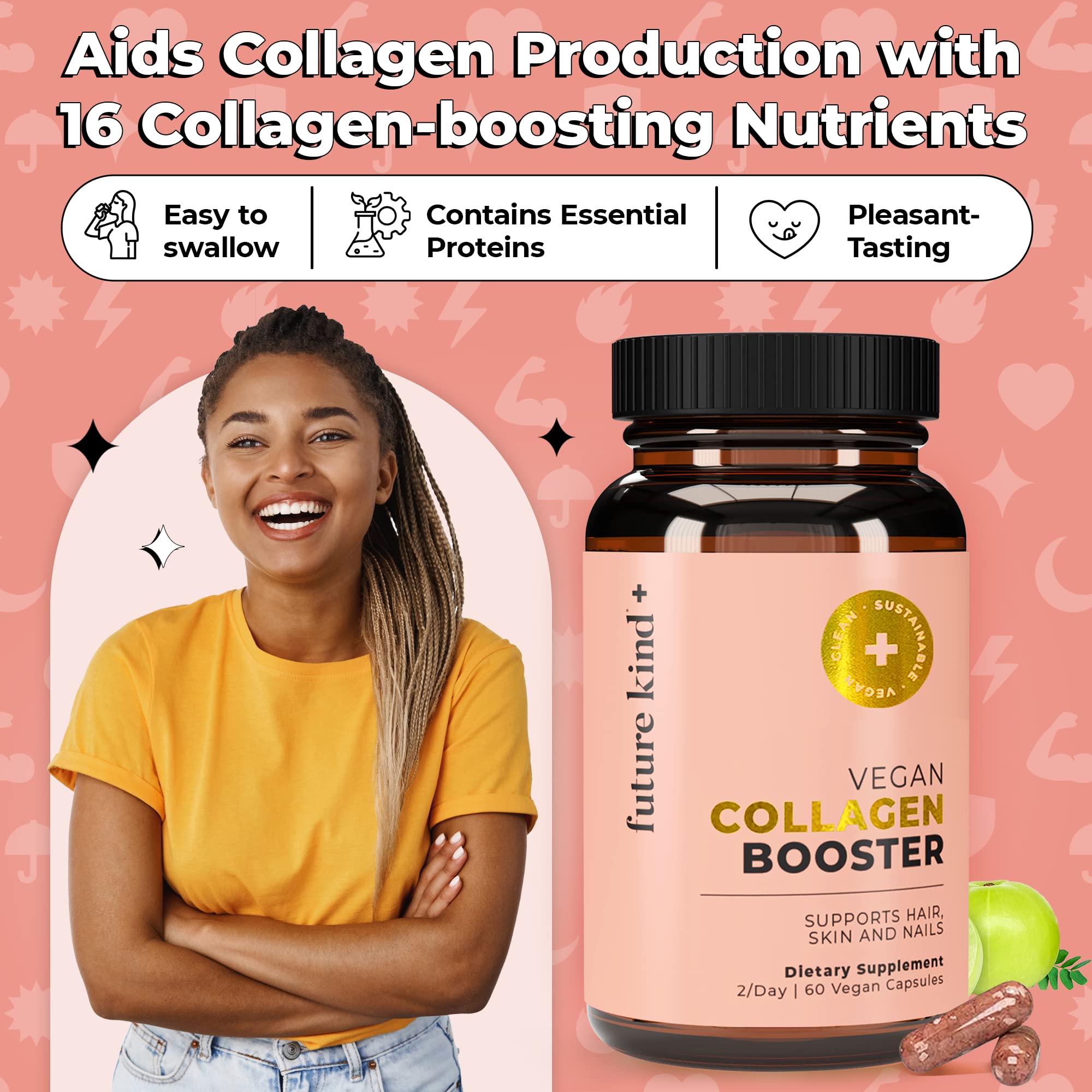 Future Kind Vegan Collagen - Supports Collagen Production with Biotin and Vitamin C (60 Capsules in Glass Bottle) Future KindAu supplements