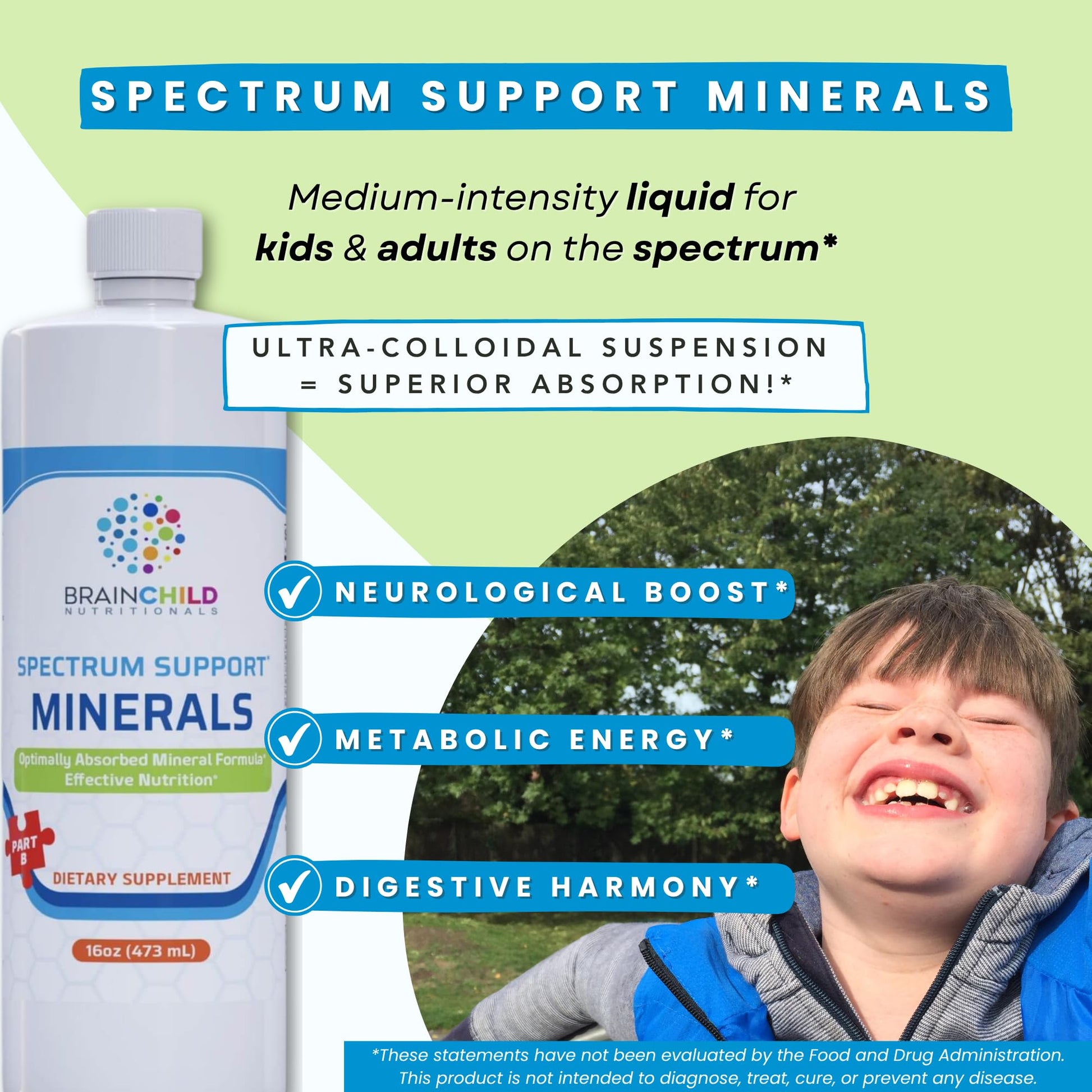 BrainChild Nutritionals Spectrum Support Minerals Liquid Supplement for Autism - Well Absorbed for Kids & Adults on the Spectrum, Ultra-Colloidal Suspension, Casein-Free, Unflavored 16oz BrainChild NutritionalsAu supplements