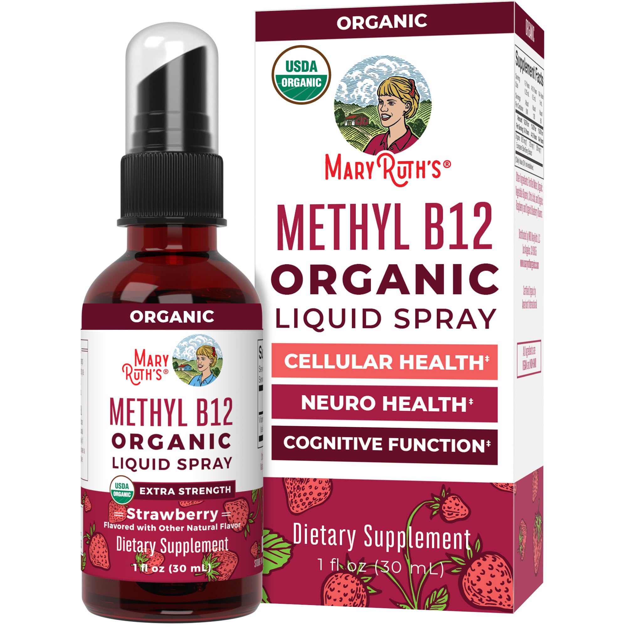 MaryRuth Organics Vitamin B12 Liquid Spray | Vegan, Non-GMO, Gluten-Free | USDA Organic Supplement | Energy & Nervous System Support | B12 Vitamins for Women & Men | 720 mcg | 1 Fl Oz MARYRUTH'SUS supplements