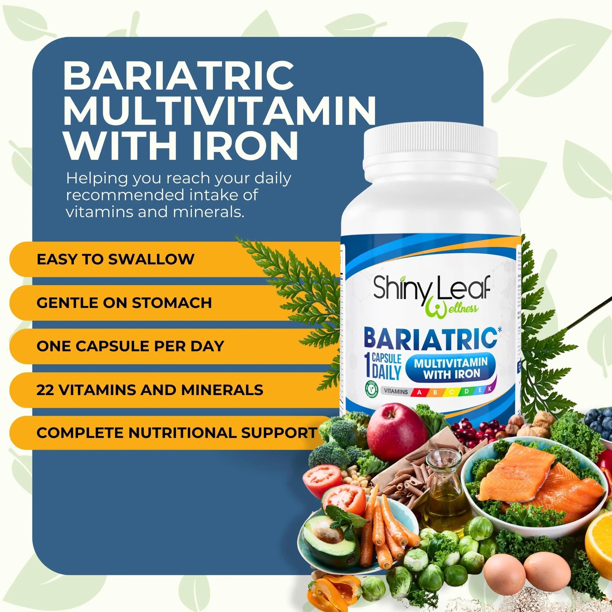 Bariatric Multivitamin with Iron One Capsule Per Day and CoQ10 100mg Supplement for Brain Health and Energy Management Shiny LeafAu supplements