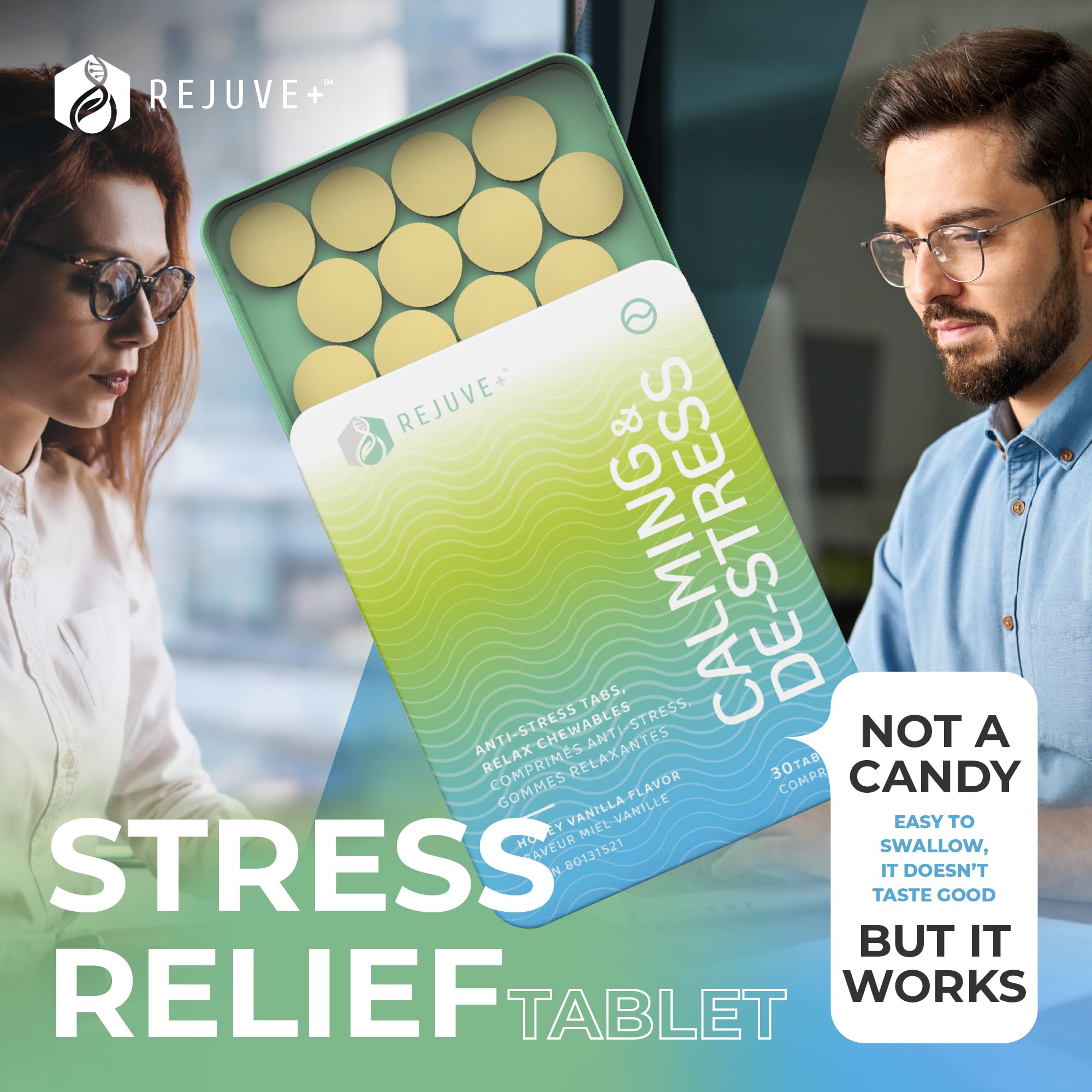 REJUVE+ Calm & Destress Nootropic Supplement – Brain Boost | L-Theanine, GABA, Ashwagandha, Vitamin D | Natural Stress Relief & Relaxation | Sleep Enhancer | Mood Enhancer | Honey Vanilla Flavor (1) REJUVE+Au supplements