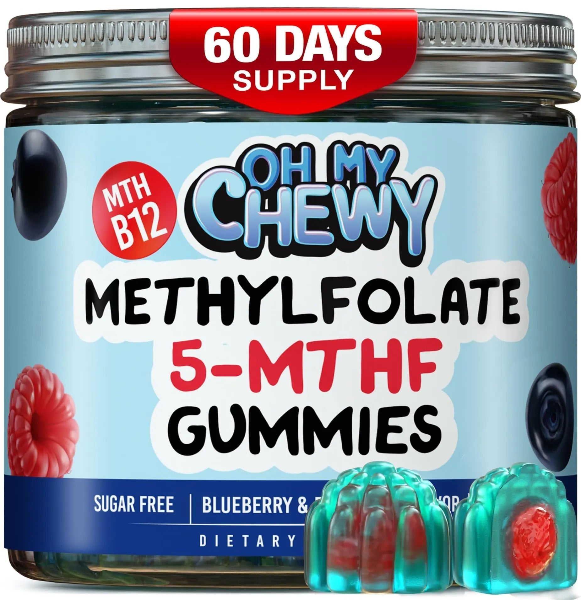 Center-Filled 5-MTHF Folate L-MethylFolate Sugar-Free Gummies - MTHFR Supplement Support with Methylated B1, B6 and Methyl B12 Multivitamins OH MY CHEWYAu supplements