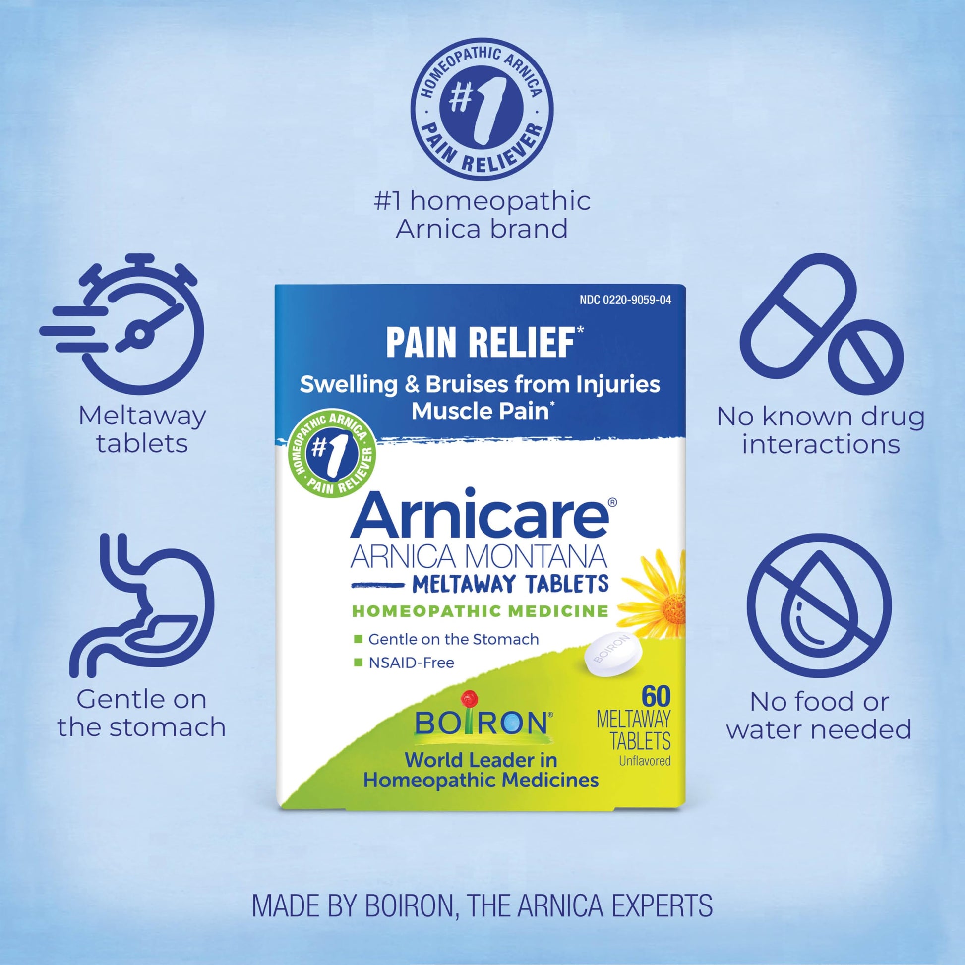 Boiron Arnicare Tablets for Pain Relief from Muscle Pain, Joint Soreness, Swelling from Injury or Bruises - 60 Count BoironAu supplements