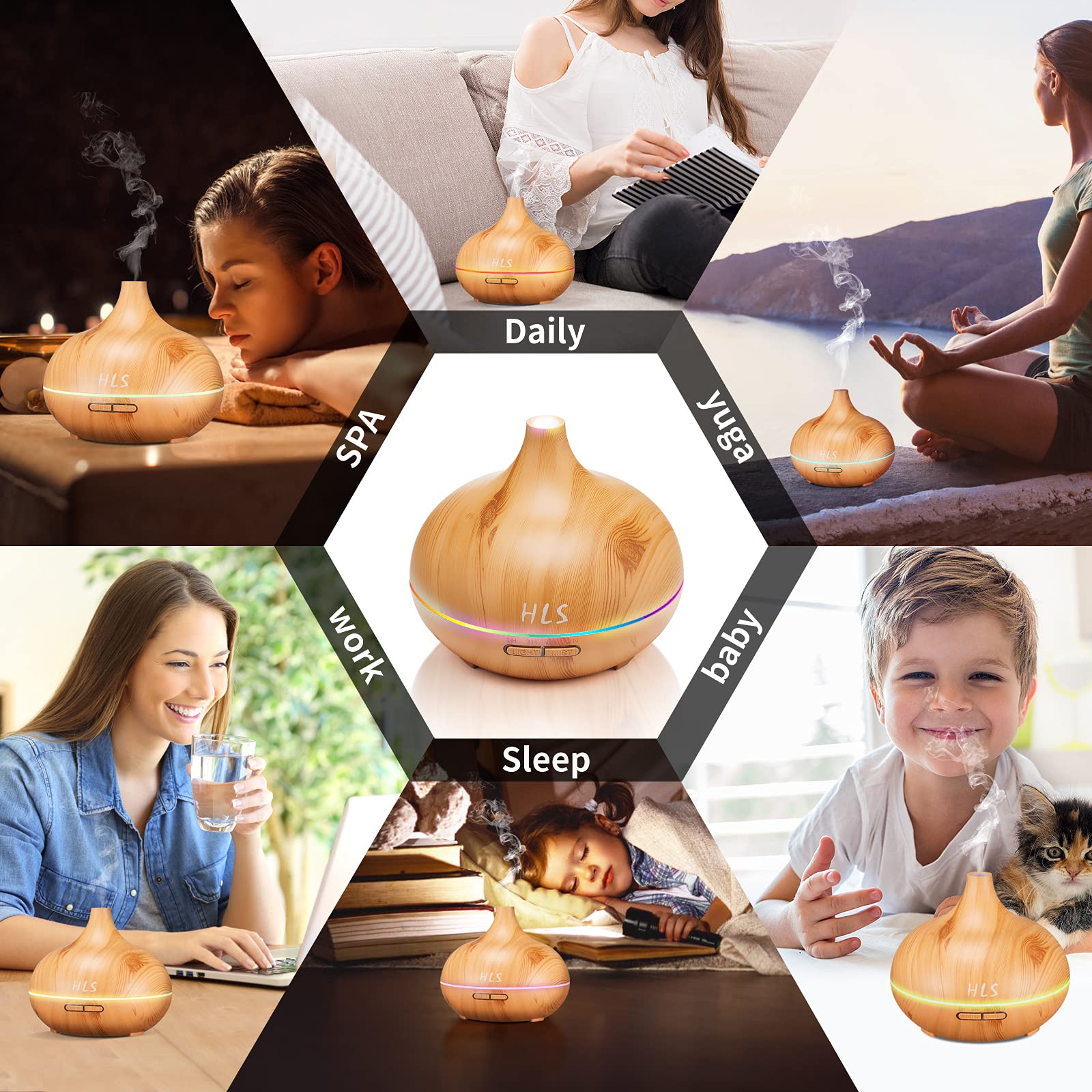 HLS 550ml Aroma Diffusers for Essential Oils Large Room with 10 Essential Oils,Ultrasonic Aromatherapy HLSAu supplements