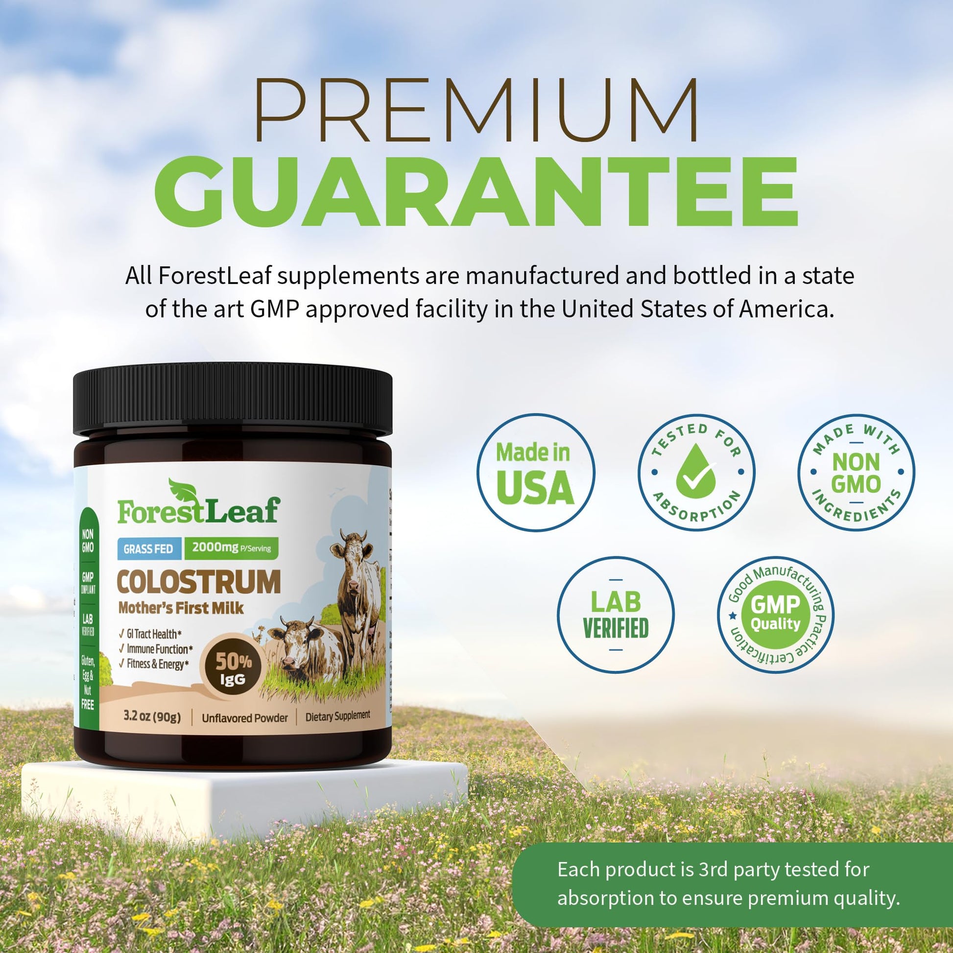 ForestLeaf Colostrum Powder 50% IgG Highest Pure Concentration, Grass Fed Colostrum Supplement for Gut Health, Immune Support and Muscle Recovery, Bovine Colostrum for Humans, Unflavored, 45 Servings ForestLeafAu supplements