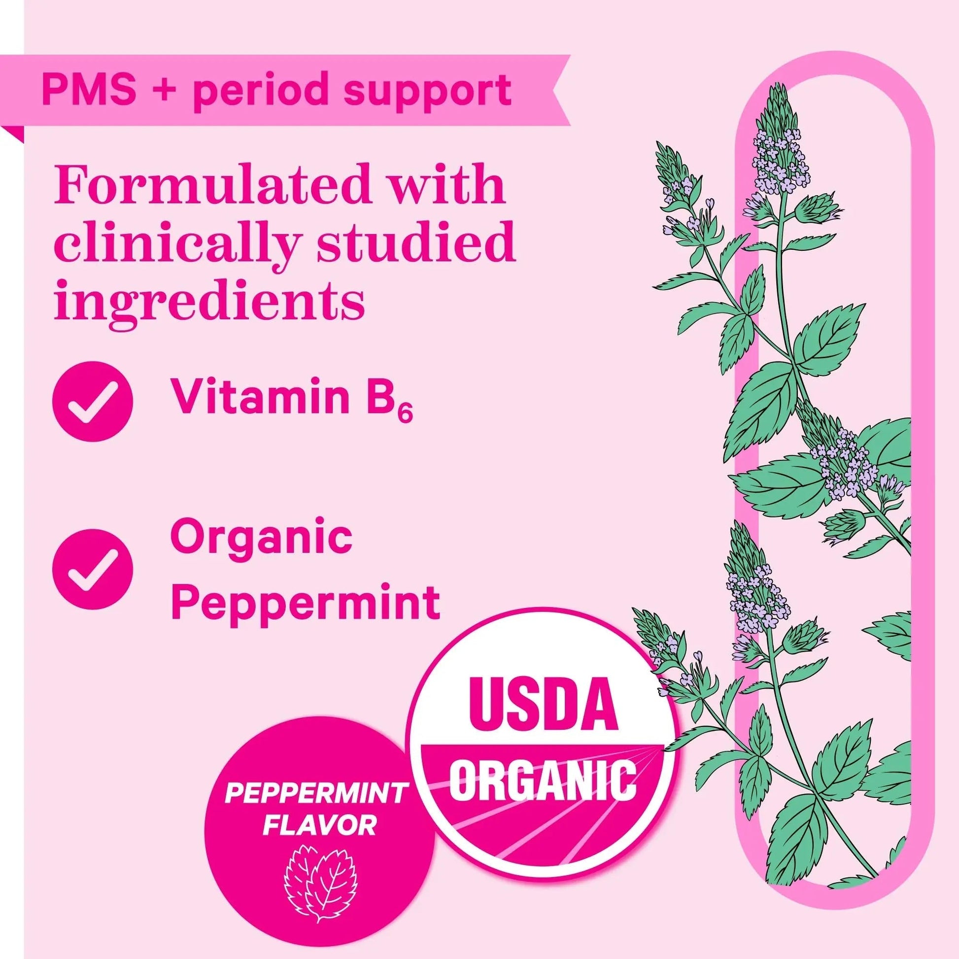 Pink Stork Organic PMS Support Sweets for Teens and Women - Simple & Natural Ingredients Vitamin B6 and Peppermint Pink StorkAu supplements