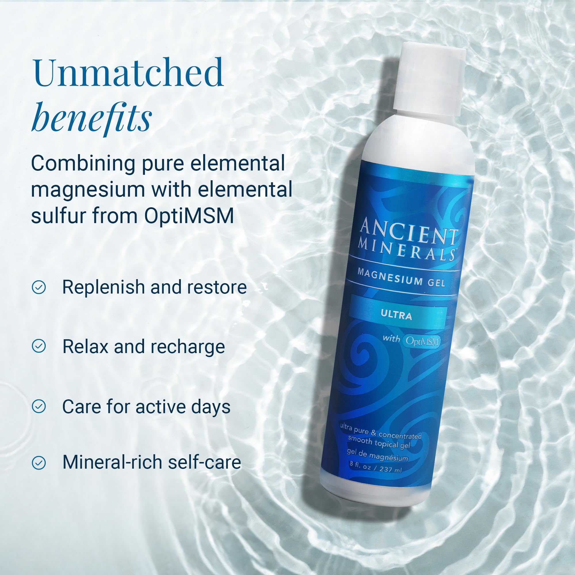 Ancient Minerals Magnesium Gel Ultra with OptiMSM and Aloe Vera - Topical Magnesium Gel Formula with MSM Best Used for Massage and Topical Application (8oz) Aus HealthcareAu supplements
