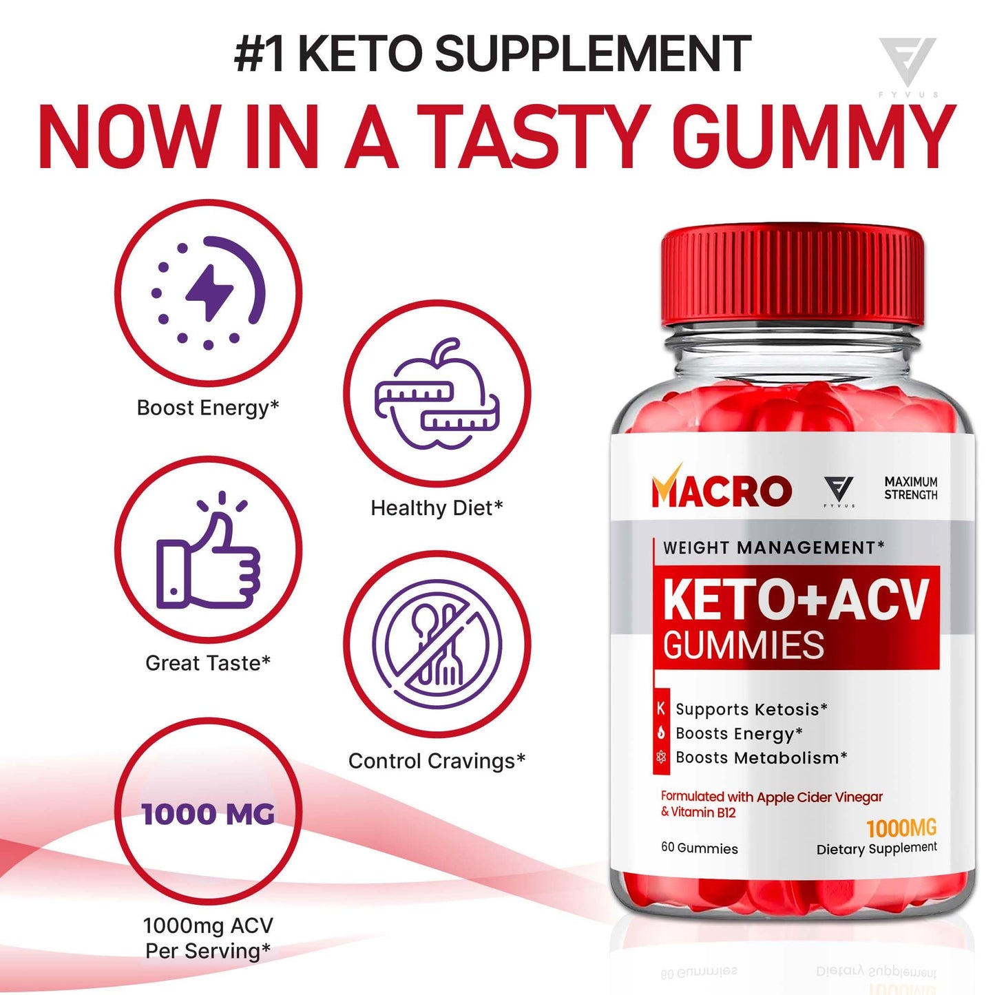 Macro Keto ACV Gummies Advanced Apple Cider Vinegar Vitamin Supplement FyvusUS supplements
