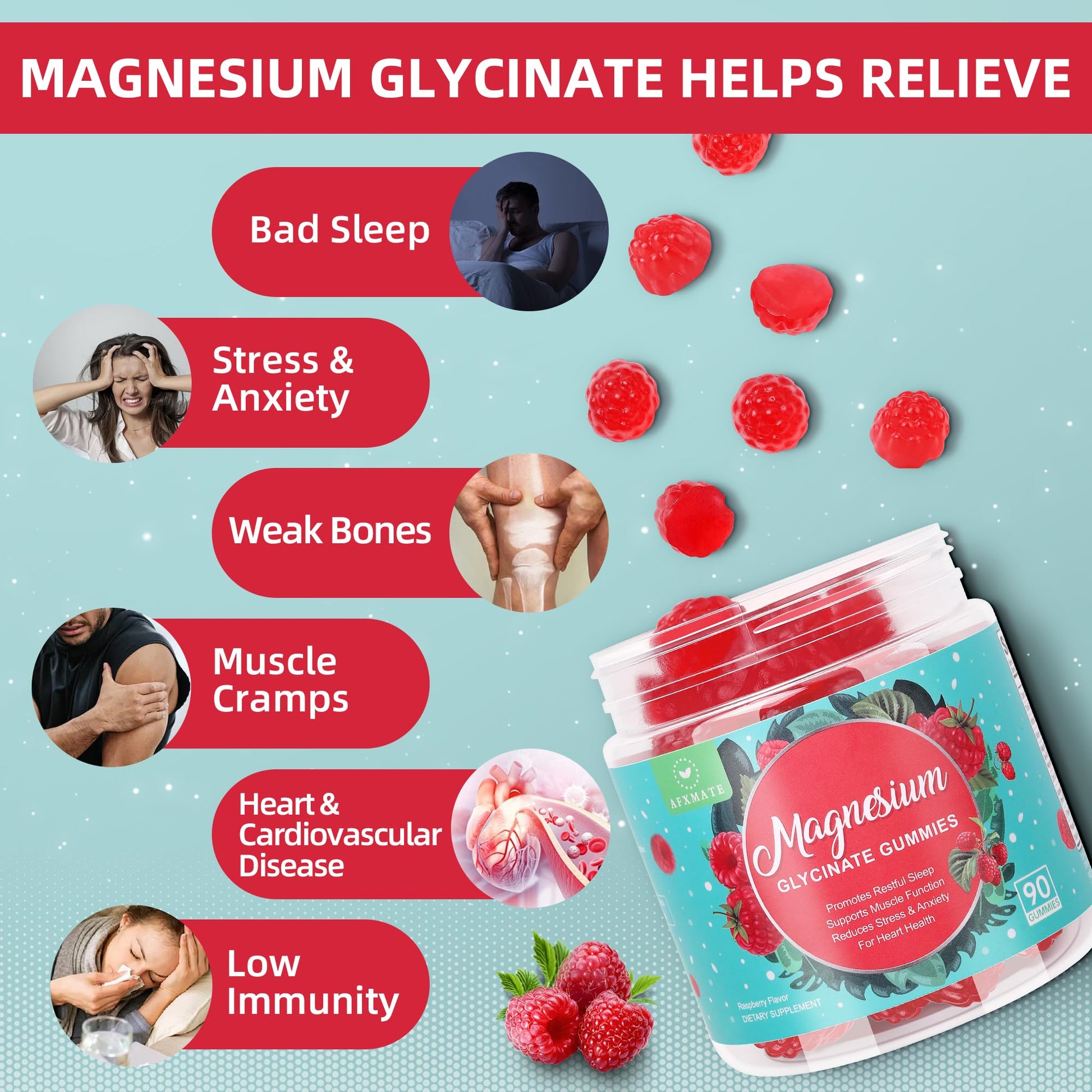 90 Count Magnesium Glycinate Gummies 400 mg - Sugar Free Magnesium Supplement for Adults with Glycinate & Malate, L-Theanine, Ashwagandha, Zinc, Vitamin B6 & D3, Supports Relaxation & Sleep AFXMATEAu supplements