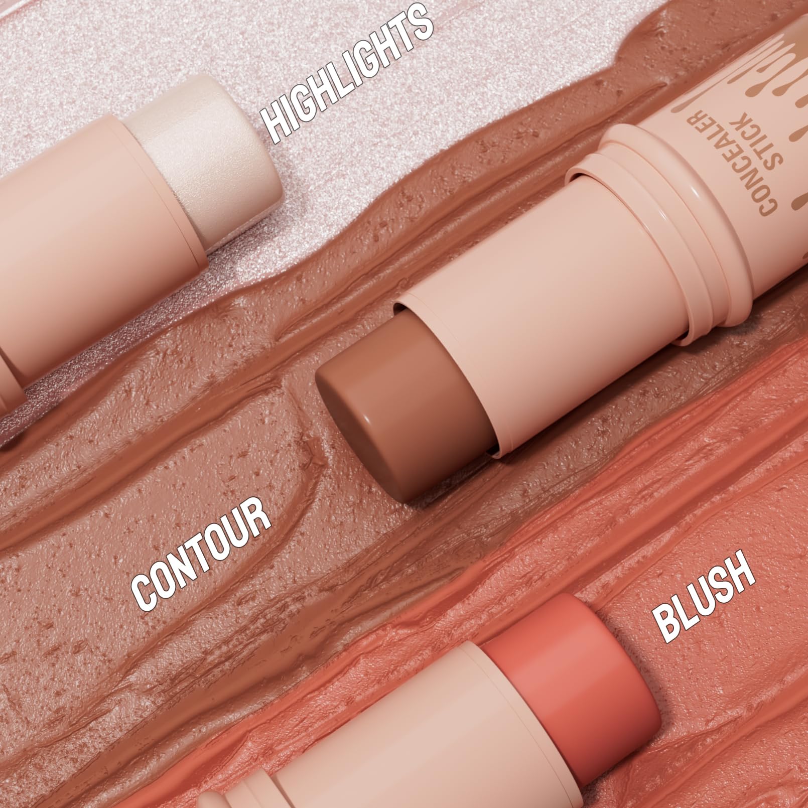 3Pcs Cream Contour Sticks Kit, Highlighter Stick Blush Stick Cream Contour Kit Makeup Set with Brush,Face Brightens & Shades Contour Stick Waterproof for Women QICAu supplements