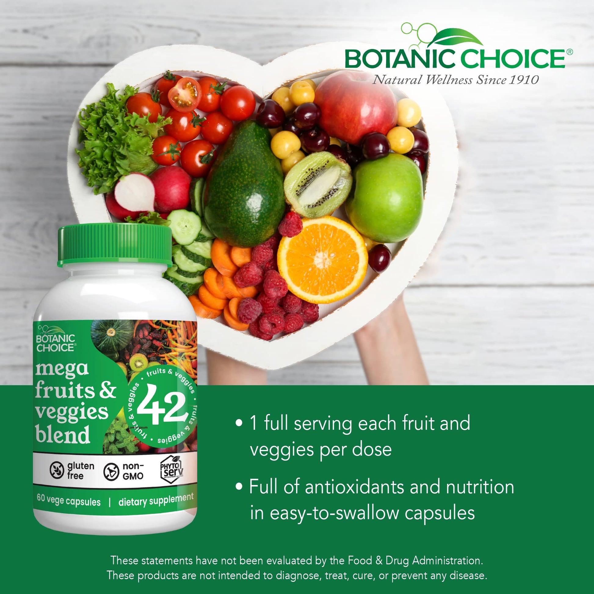 Botanic Choice Mega Fruits and Veggies Blend (60 Capsules) + Lemon Balm Tincture (1 fl oz) Bundle - Energy Balance & Superfood Supplement + Relaxation and Sleep Support Botanic ChoiceAu supplements
