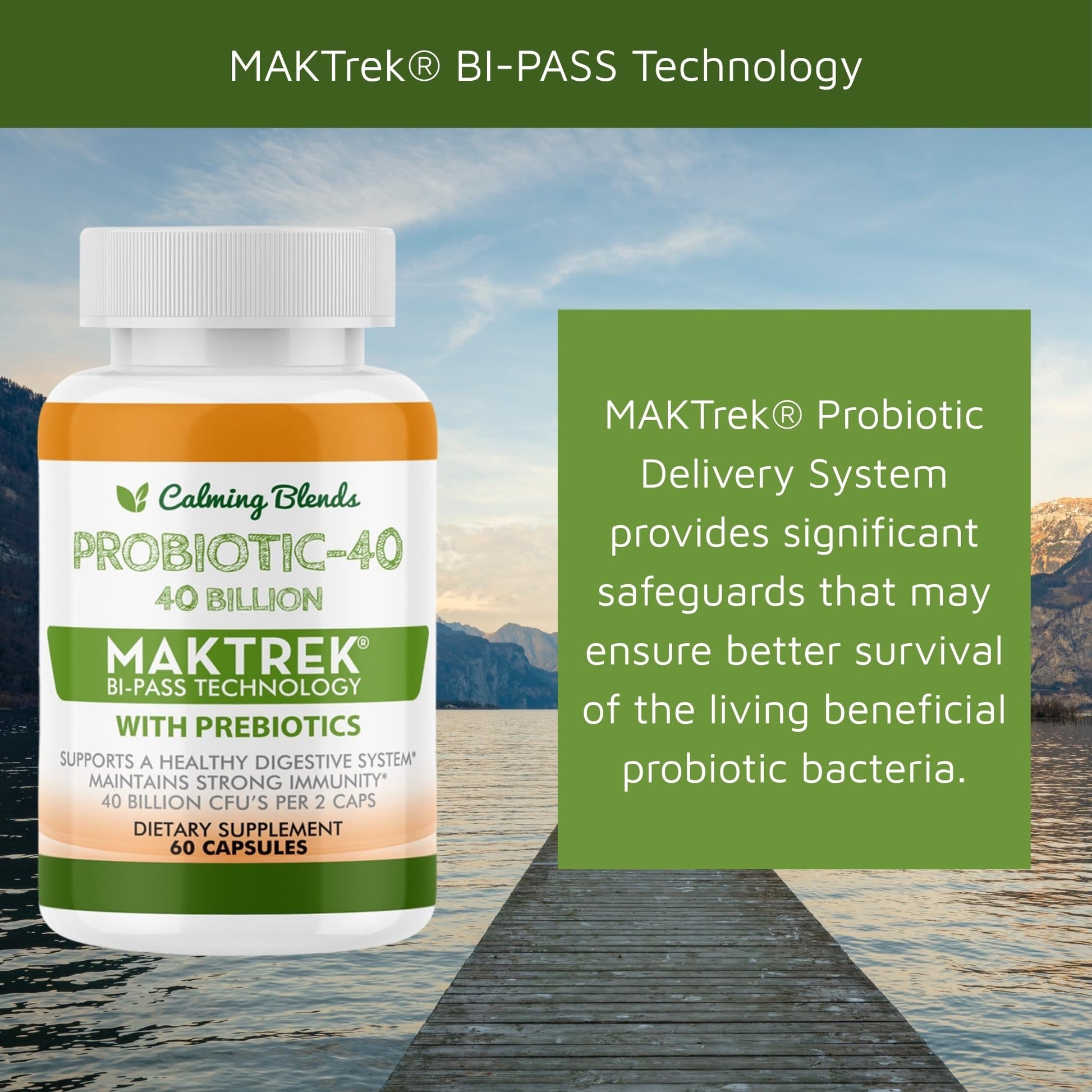 CALMING BLENDS Probiotic, 40 Billion CFU, Bi-Pass Delivery System for Maximum Effectiveness, Shelf Stable, 60 Vegetable Capsules CALMING BLENDSAu supplements