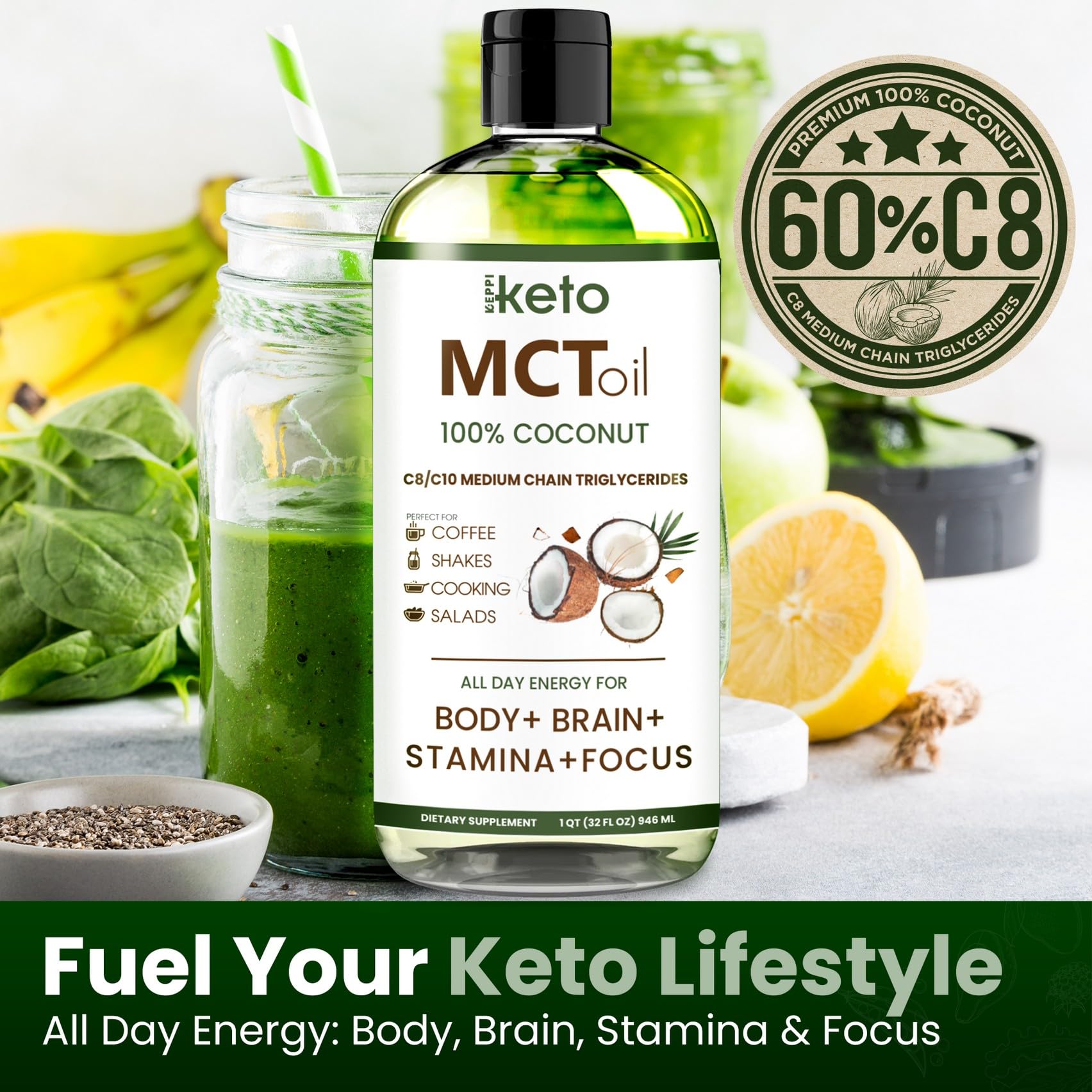 Keppi Flavorless MCT Oil - C8 and C10 for Keto Diet, Non-GMO, Certified Gluten-Free KeppiAu supplements