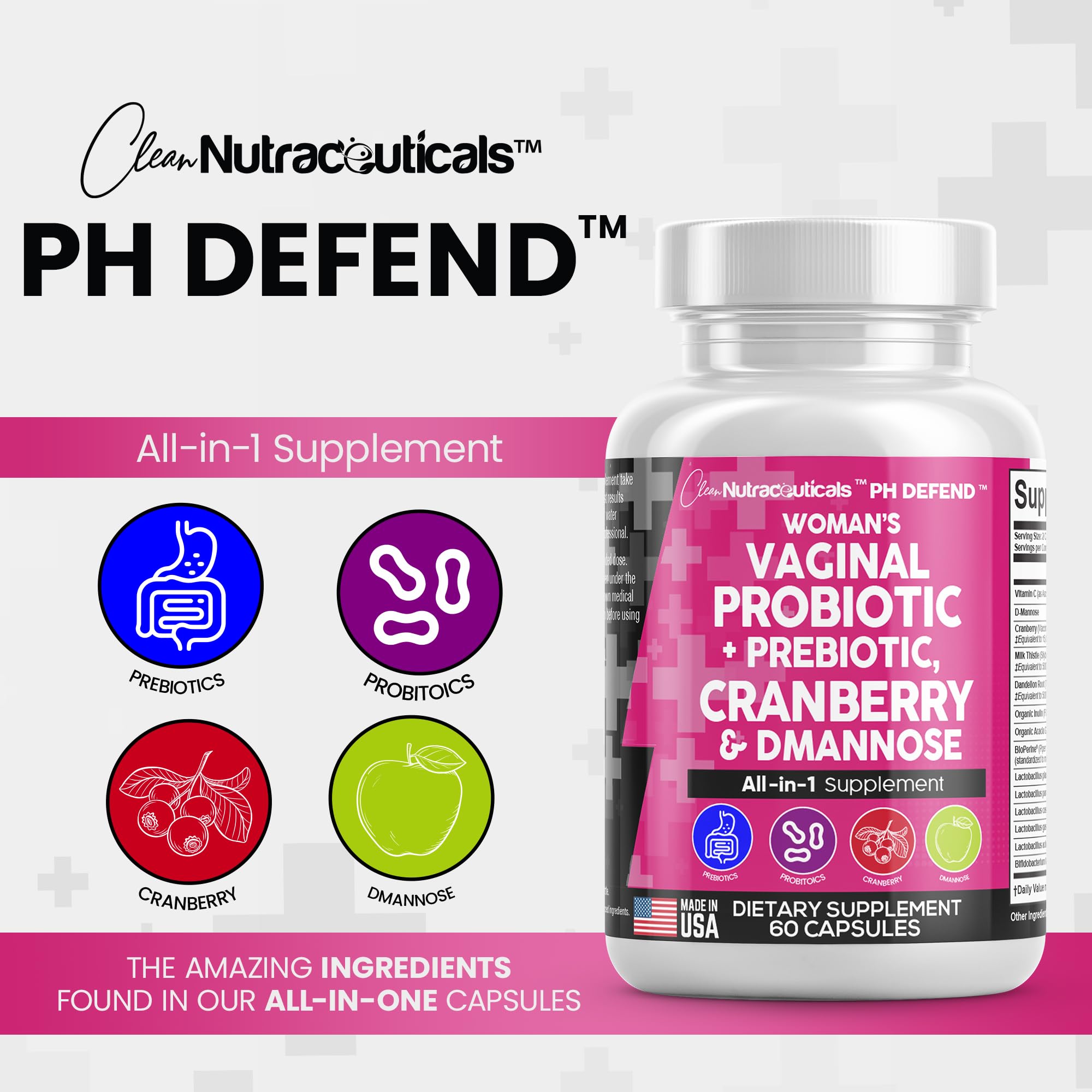 Vaginal Probiotics For Women + Prebiotics 20 Billion Cranberry Pills 30,000mg w/ D-Manno Clean NutraceuticalsAu supplements